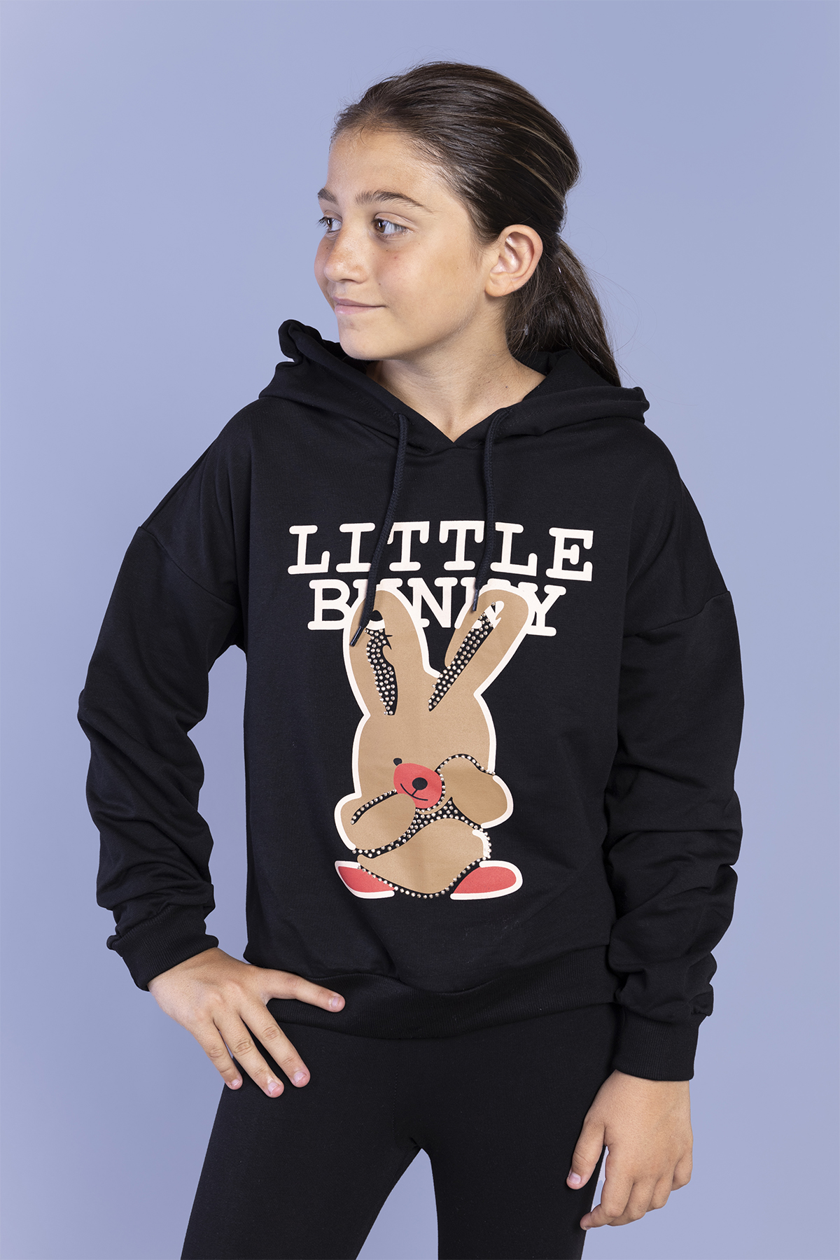 Toontoy Kız Çocuk Tavşan Baskılı Kapüşonlu Sweatshirt