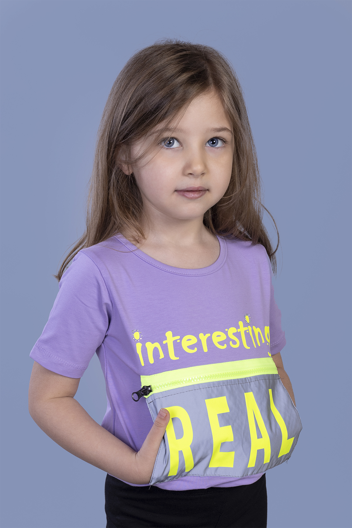 Toontoy Kız Çocuk Crop Model Cebi Reflektör Detaylı Baskılı Tişör