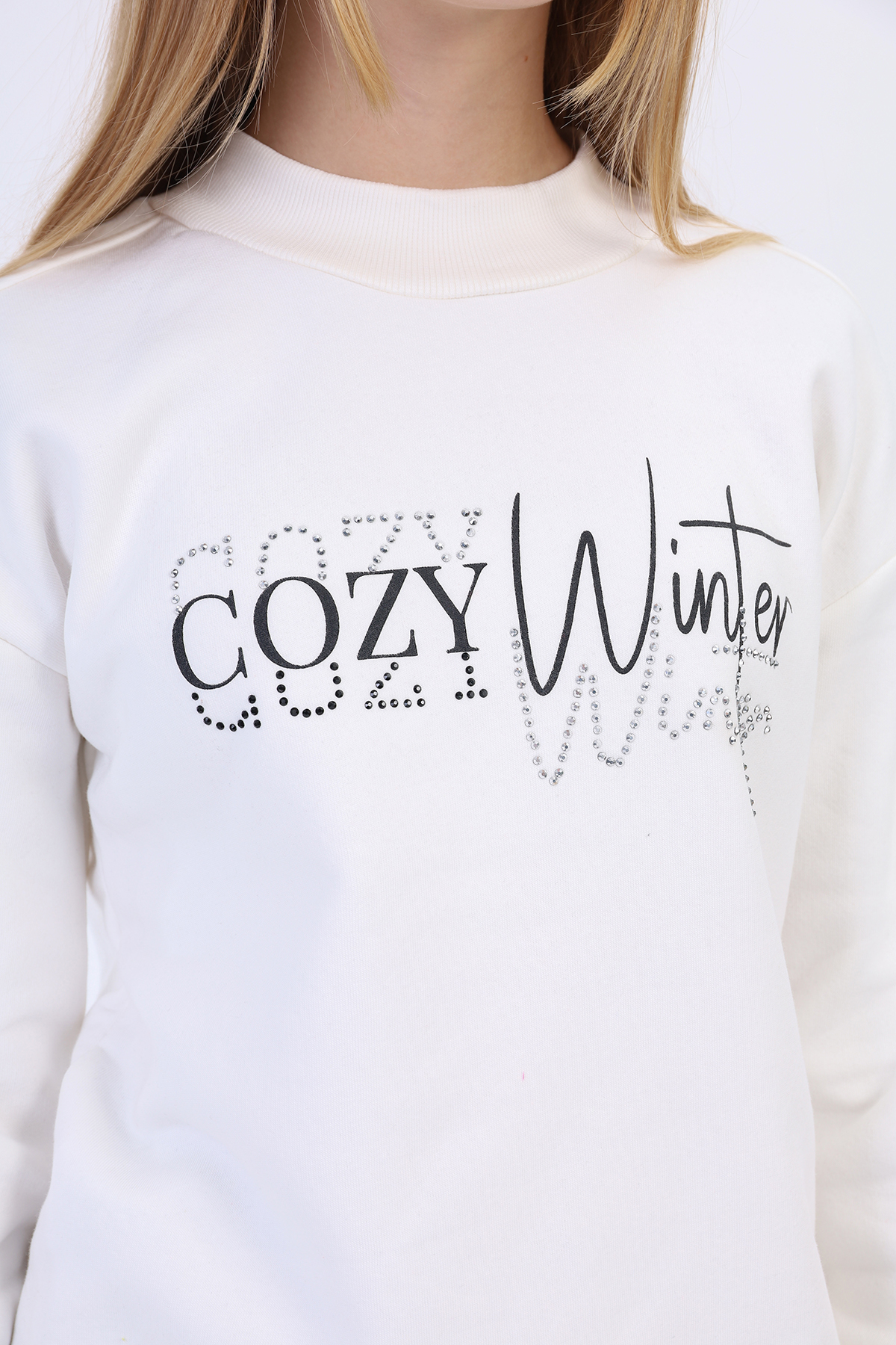 Toontoy Kız Çocuk Balıkçı Yaka İçi Pamuklu Sweatshirt