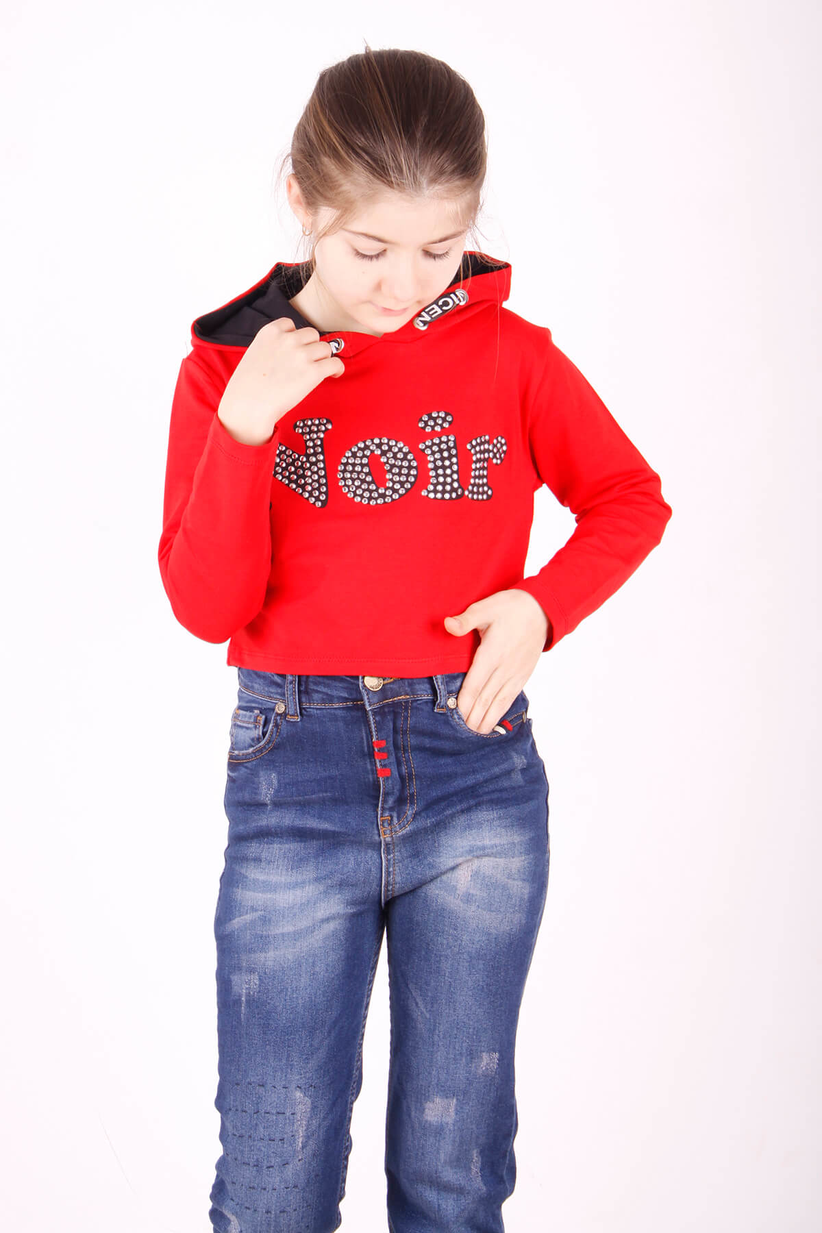 Toontoy Kız Çocuk Taş İşlemeli Kapşonlu Sweatshirt