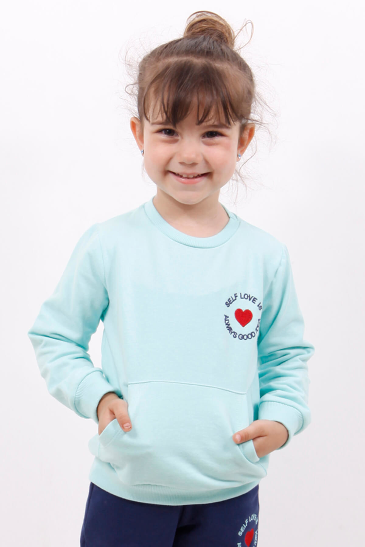 Toontoy Kız Çocuk Göğsü Kalp Nakışlı Sweatshirt