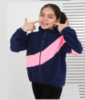 Toontoy Kız Çocuk Blok Renkli Polar Hırka