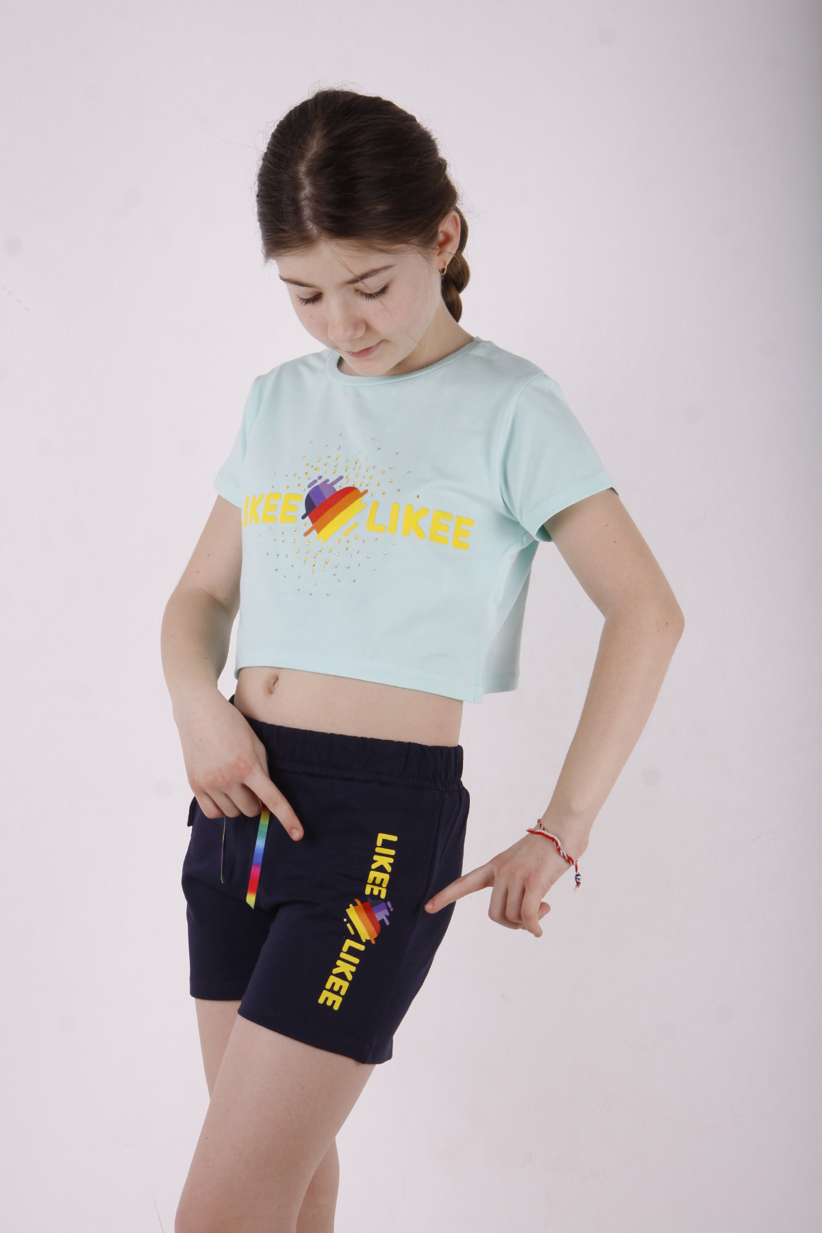 Toontoy Kız Çocuk Likee Baskılı Cebi Şortlu Takım