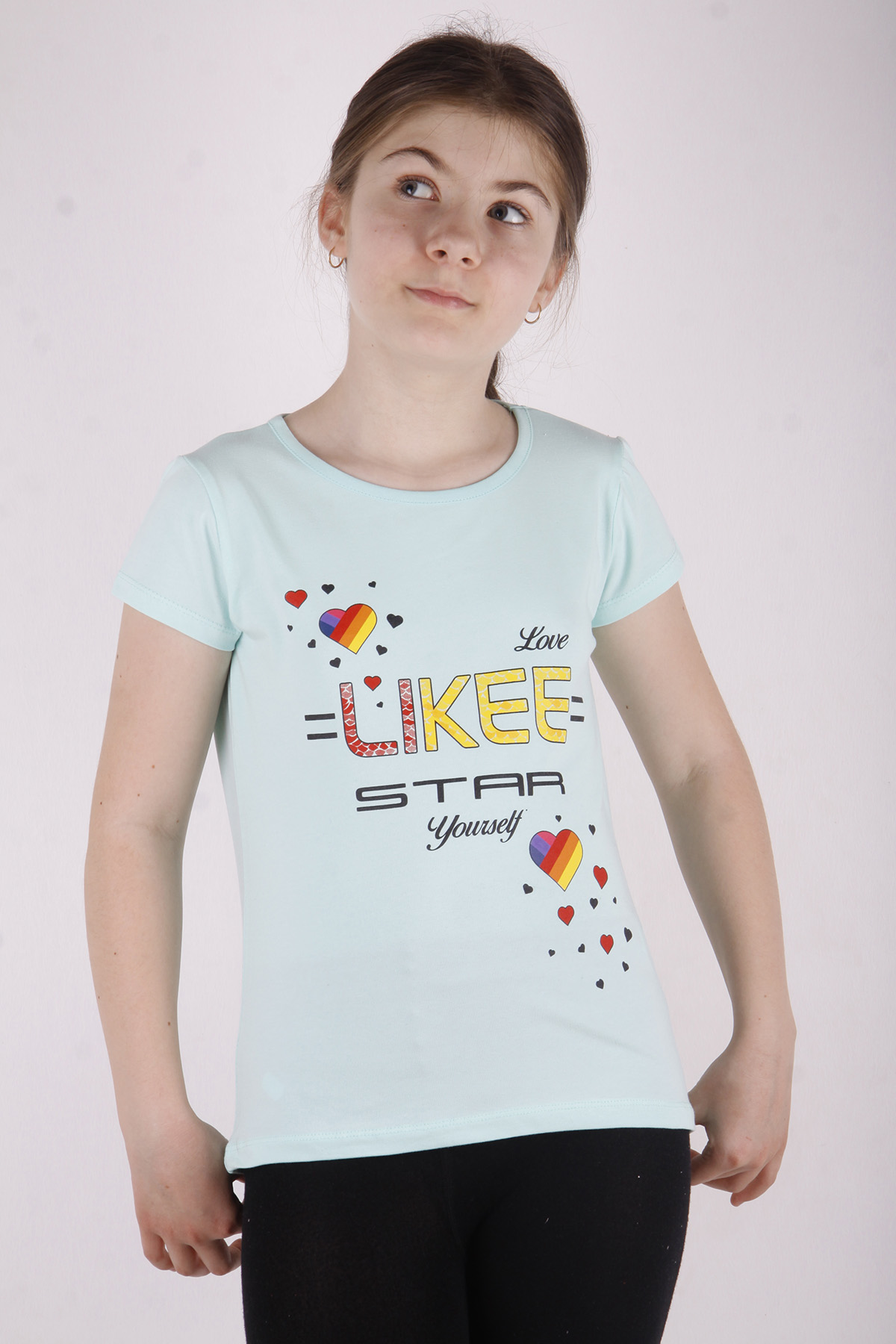 Toontoy Kız Çocuk Likee Star Kalp Baskılı Tişört