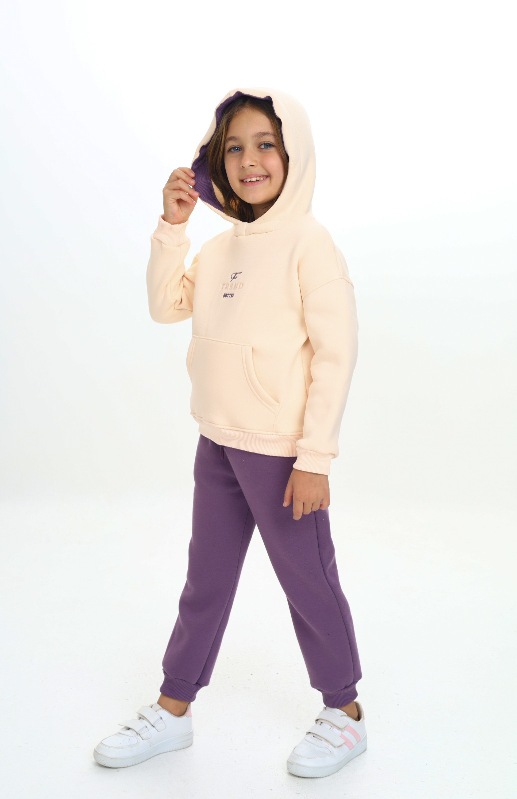 Toontoy Kız Çocuk Kapüşonlu Kanguru Cepli Nakışlı Eşofman Takım