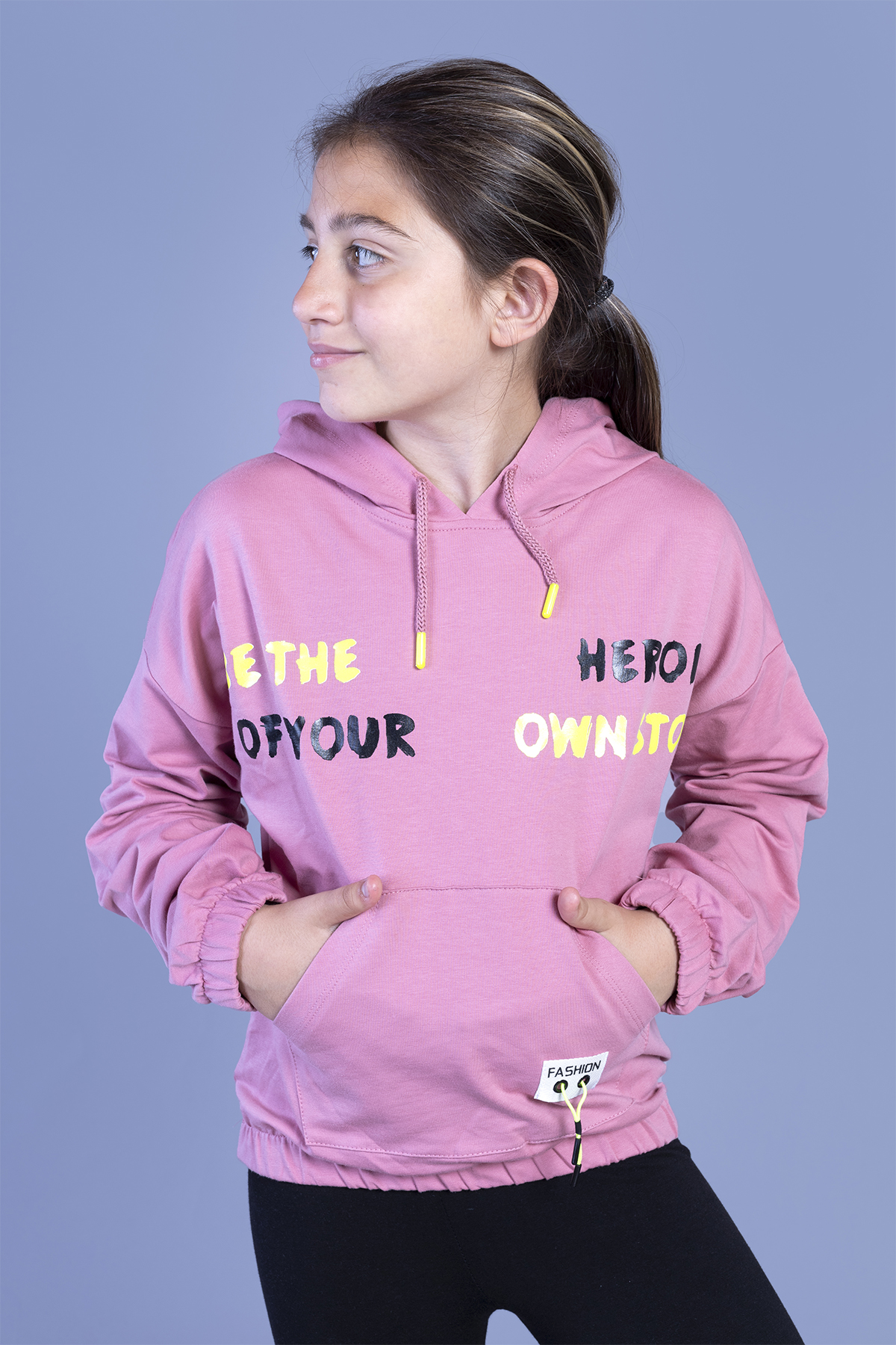 Toontoy Kız Çocuk Kapüşolu Kanguru Cepli Baskılı Sweatshirt