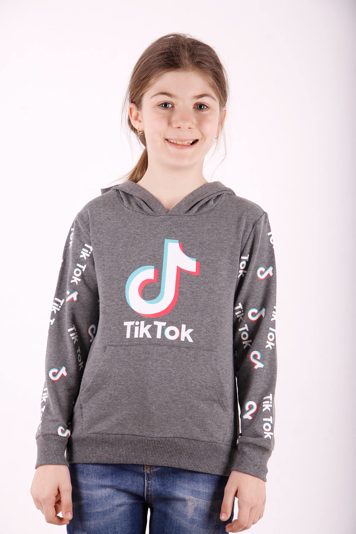 Toontoy Kız Çocuk Cepli Kapüşonlu Sweatshirt