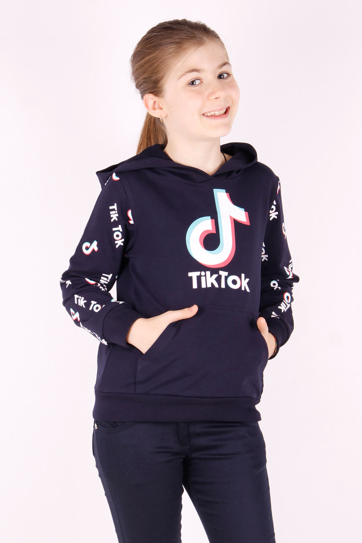 Toontoy Kız Çocuk Cepli Kapüşonlu Sweatshirt