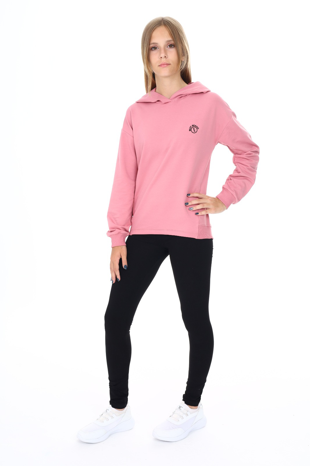 Toontoy  Kız Çocuk Kapüşonlu Best Brand Nakışlı Taytlı Takım