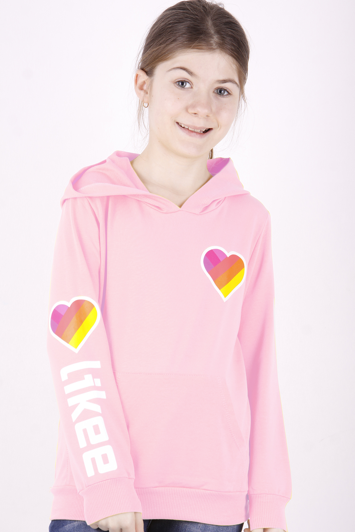 Toontoy Kız Çocuk Like Kalp Baskılı Kanguru Cepli Sweatshirt