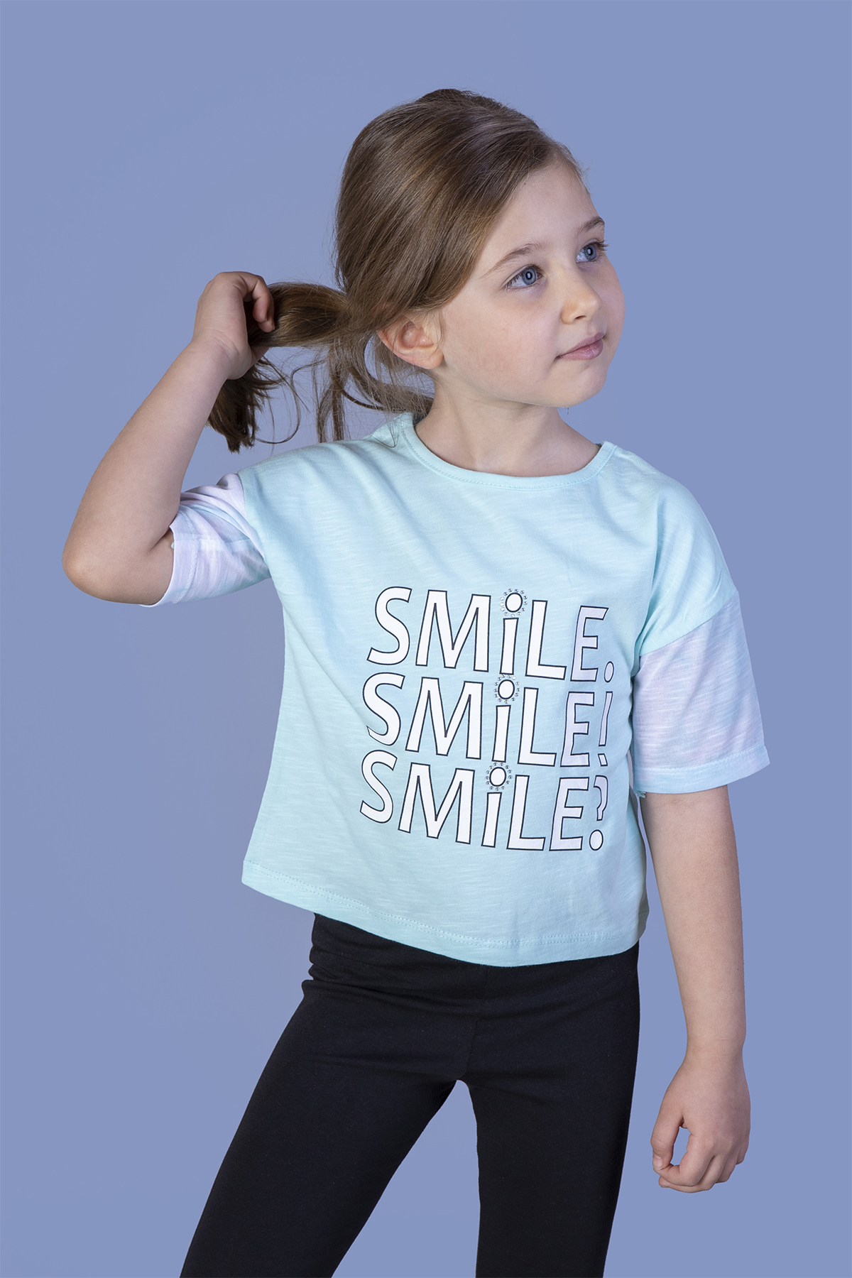 Toontoy Kız Çocuk Smile Baskılı Kolları Desenli Tişört