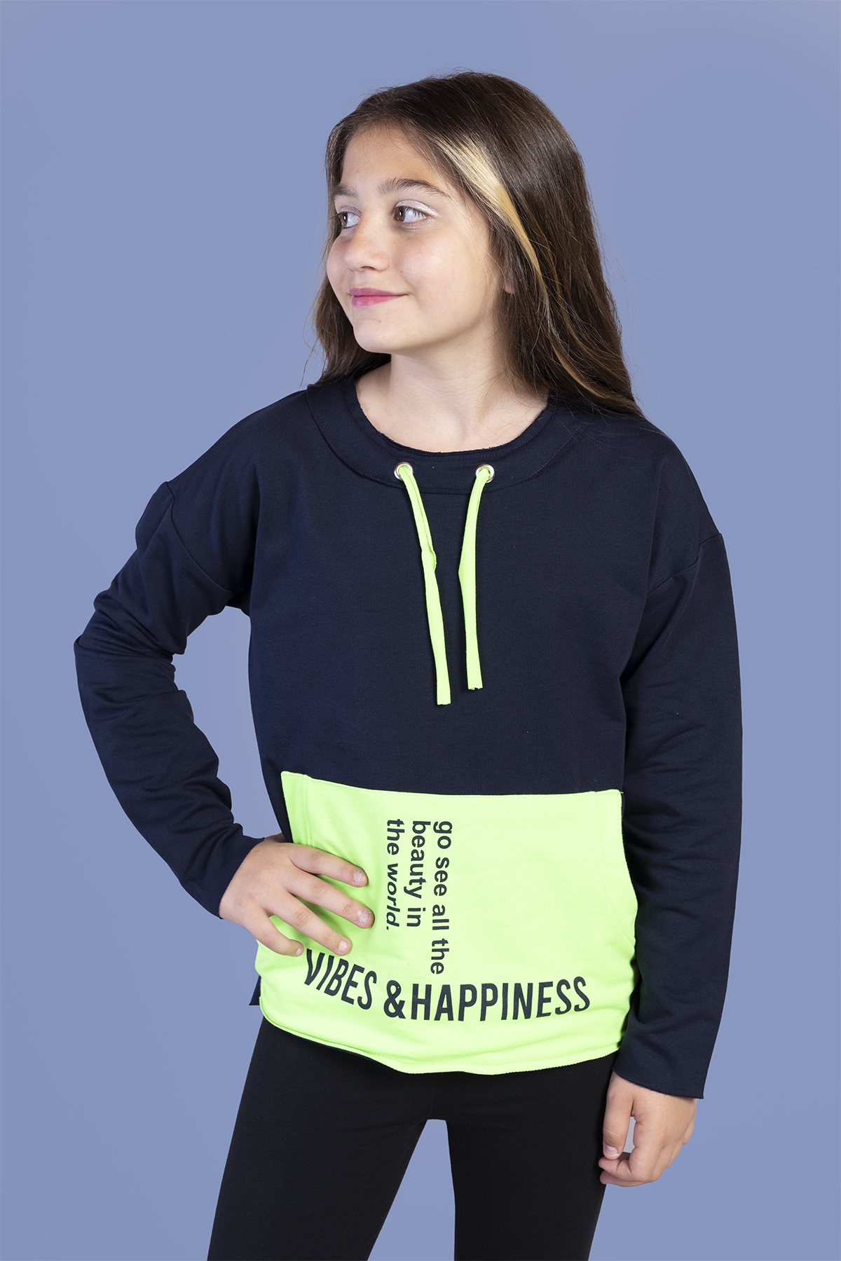 Toontoy Kız Çocuk Kanguru Cepli Baskılı Sweatshirt