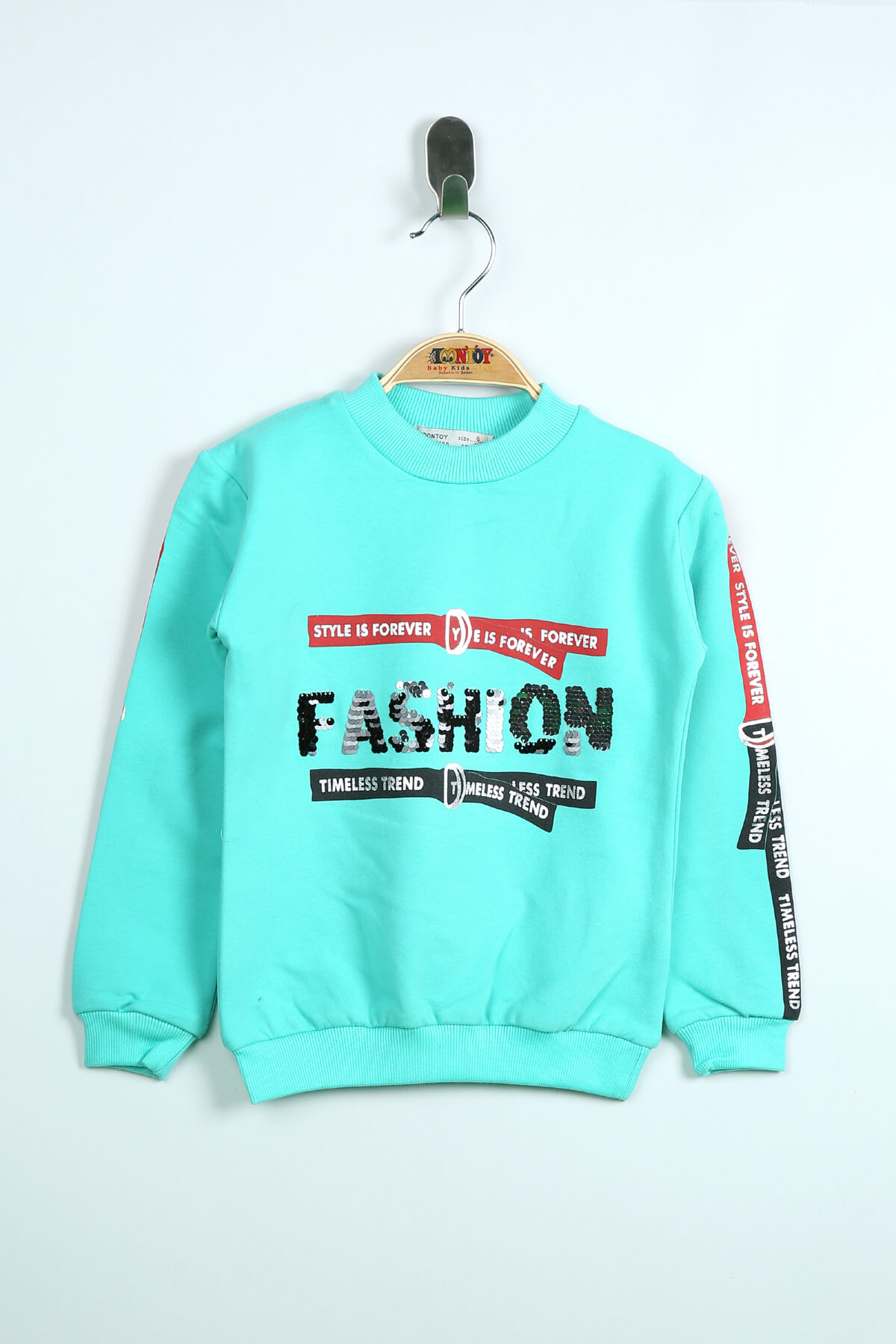 Toontoy Kız Çocuk Sweatshirt Kollari Şeritli Pullu Fashion Nakış