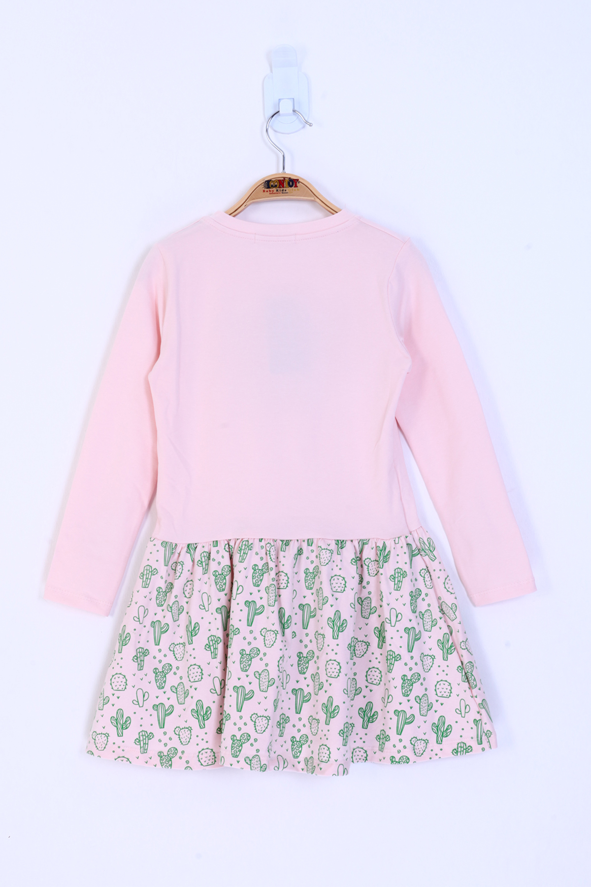 Toontoy Kız Çocuk Bisiklet Yaka Etek Volanlı Kaktüs Baskılı Elbis