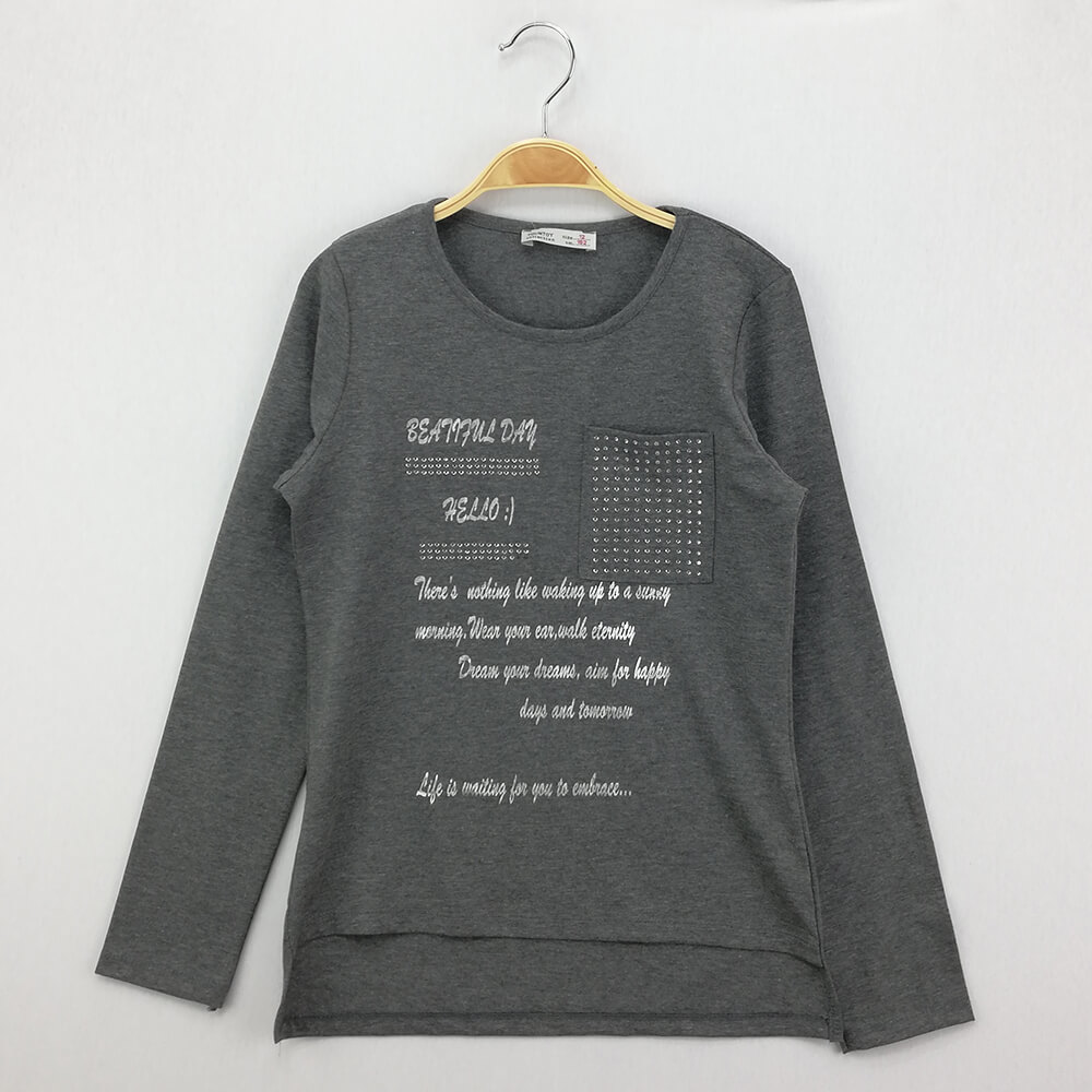 Toontoy Kız Çocuk T-Shirt Varak Baskı Cepli