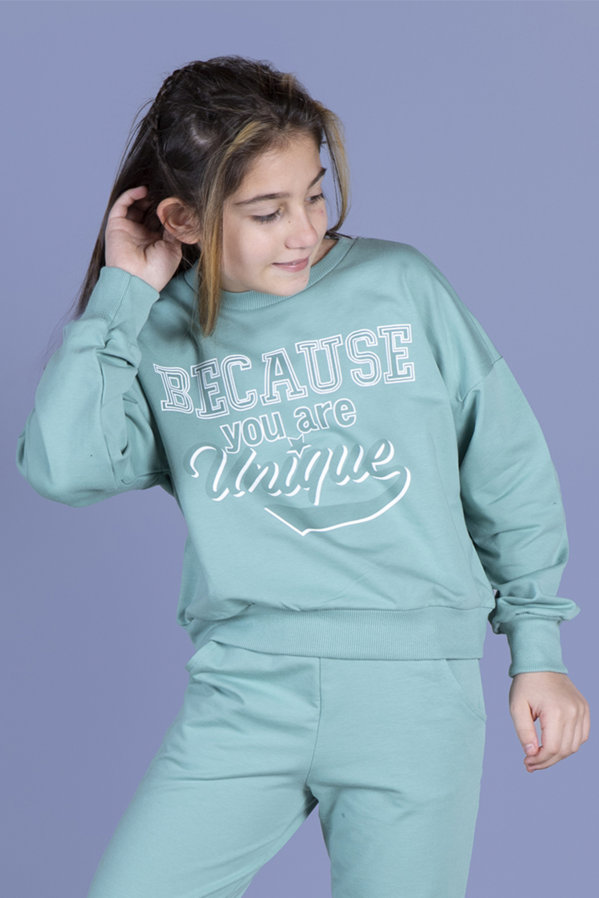 Toontoy Kız Çocuk Baskılı Düşük Kol Sweatshirt