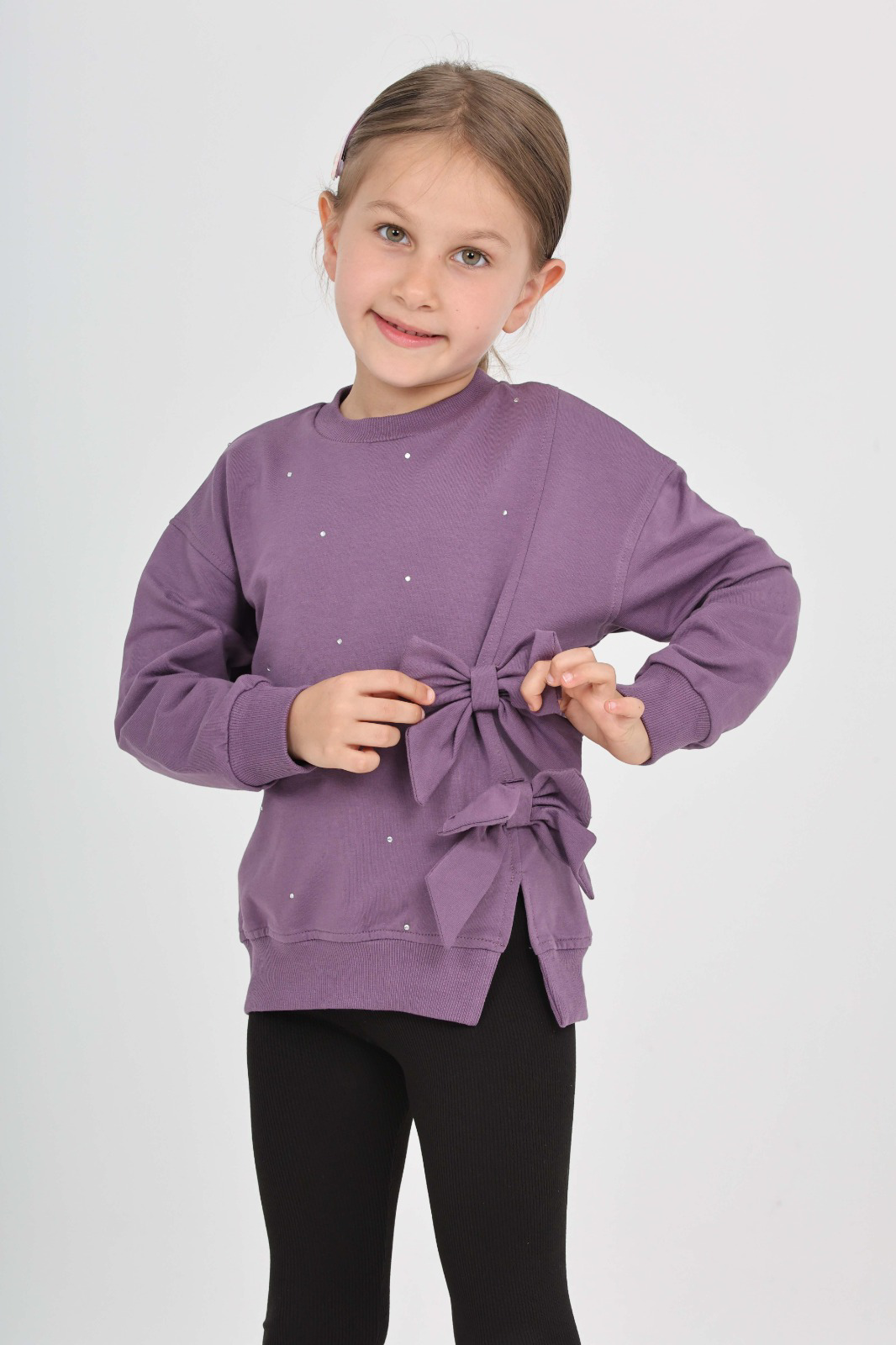 Toontoy Kız Çocuk Taşlı Fiyonklu Sweatshirt