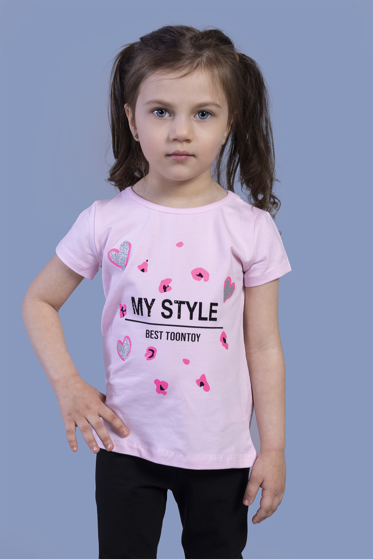 Toontoy Kız Çocuk Kalp Baskılı Tişört