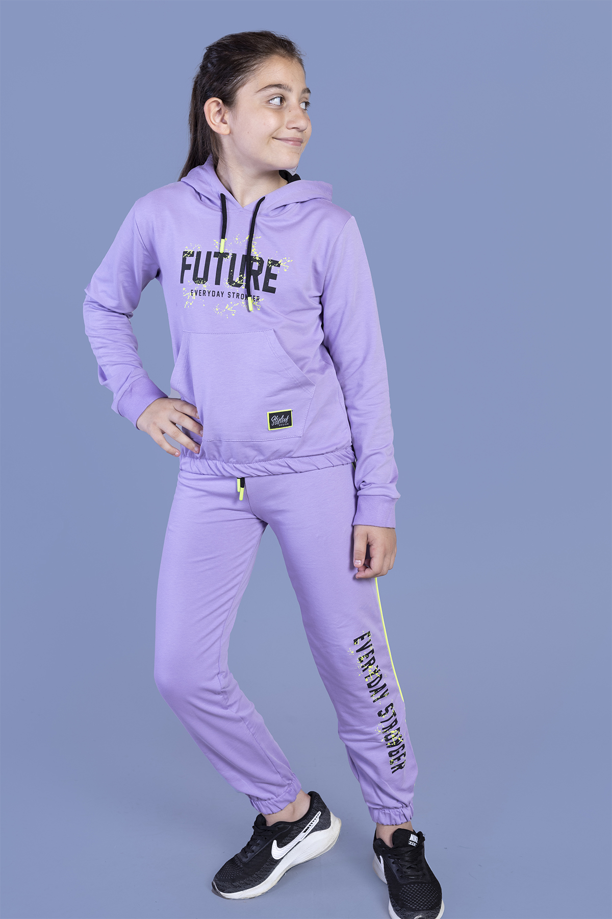 Toontoy Kız Çocuk Baskılı Kanguru Cepli Eşofman Takımı