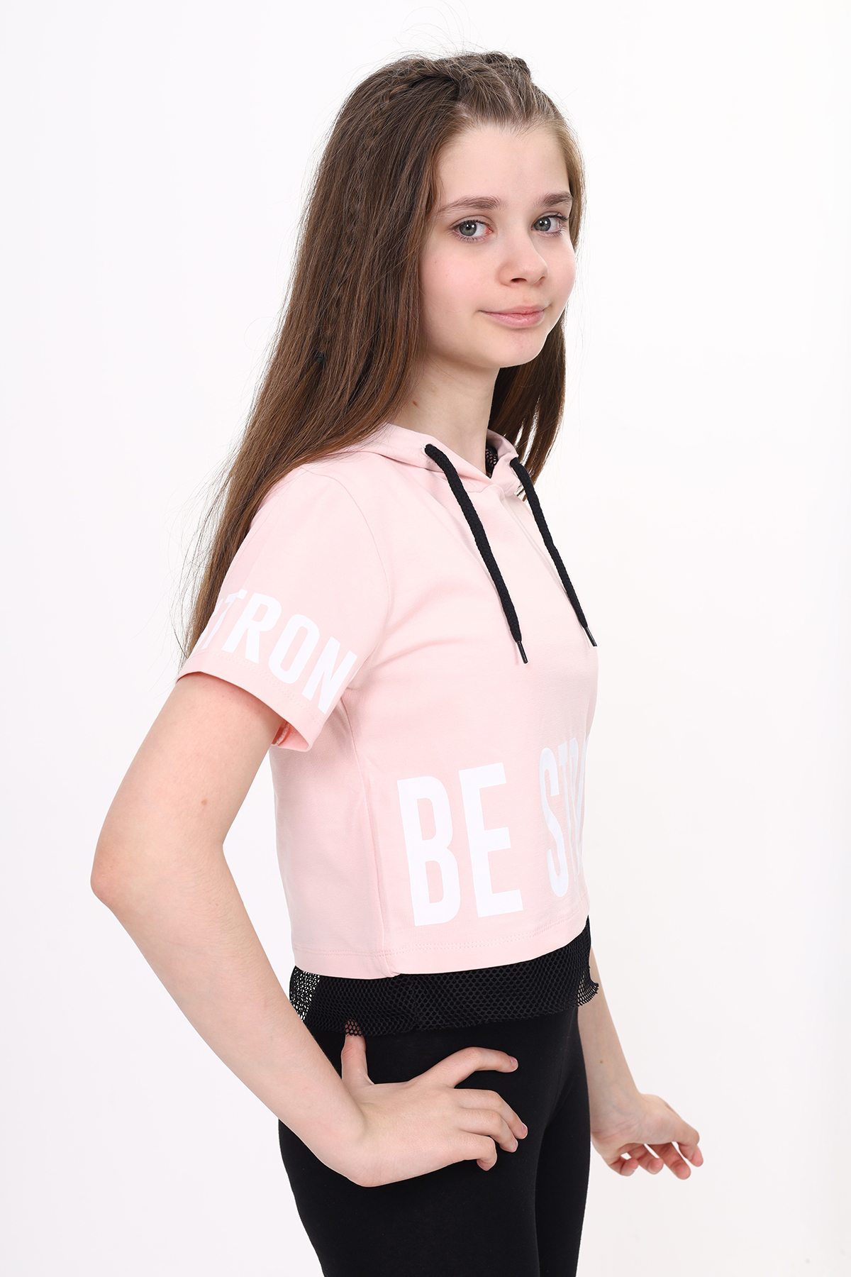Toontoy Kız Çocuk Be Strong Baskılı Kapüşonlu Tişört