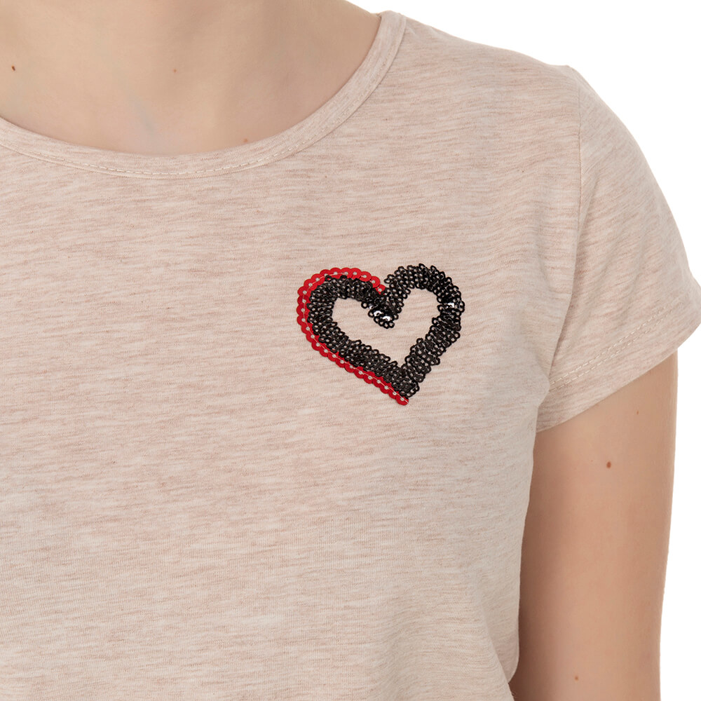 Toontoy  Kız Çocuk T-Shirt Kalp Nakışlı