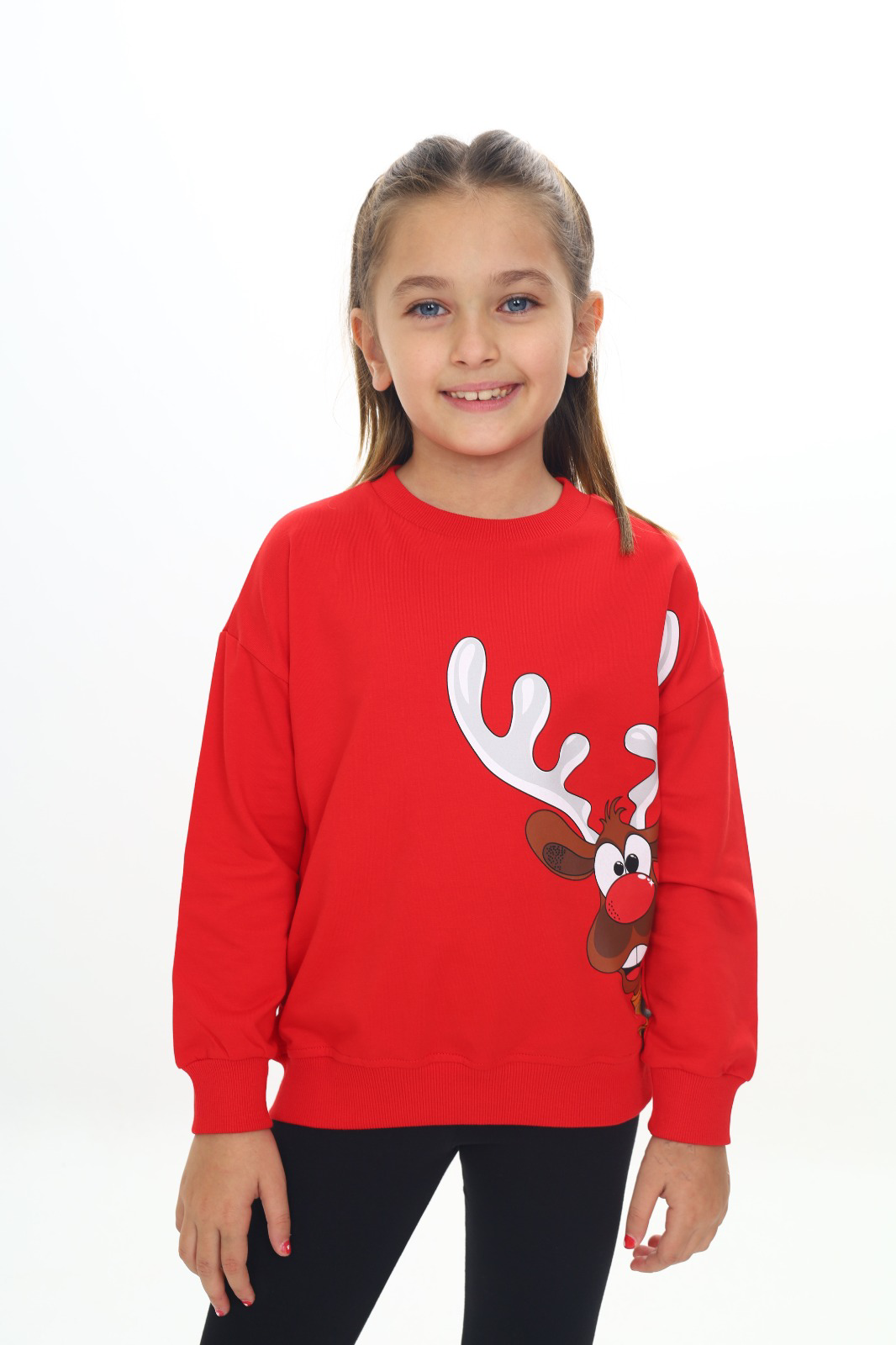 Toontoy Kız Çocuk Noel Baba Geyiği Baskılı Sweatshirt