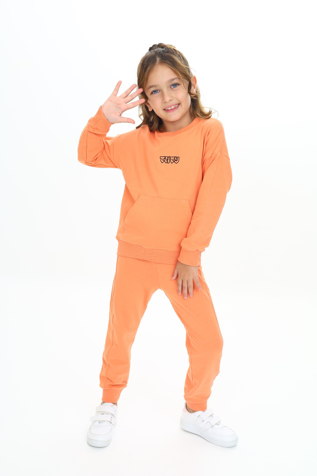 Toontoy Kız Çocuk Kanguru Cepli Tnty Nakışlı Eşofman Takım