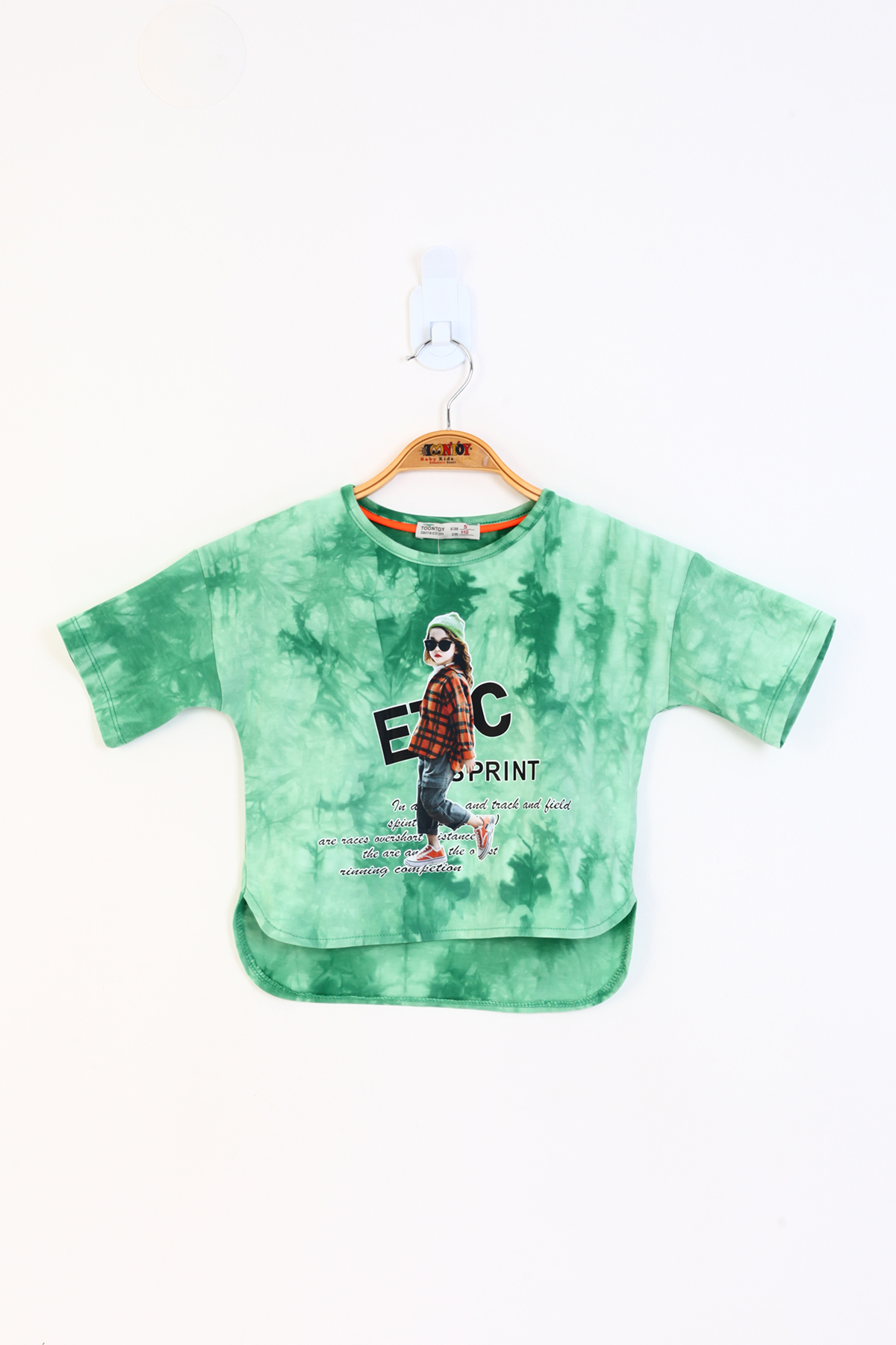 Toontoy Kız Çocuk Batik Desenli Düşük Kol Baskılı Tişört