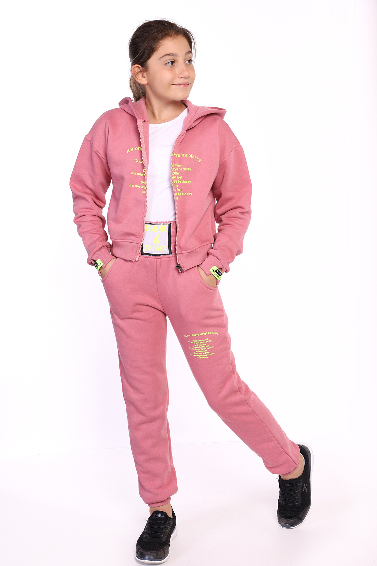 Toontoy Kız Çocuk Baskılı İçi Pamuklu Eşofman Takımı