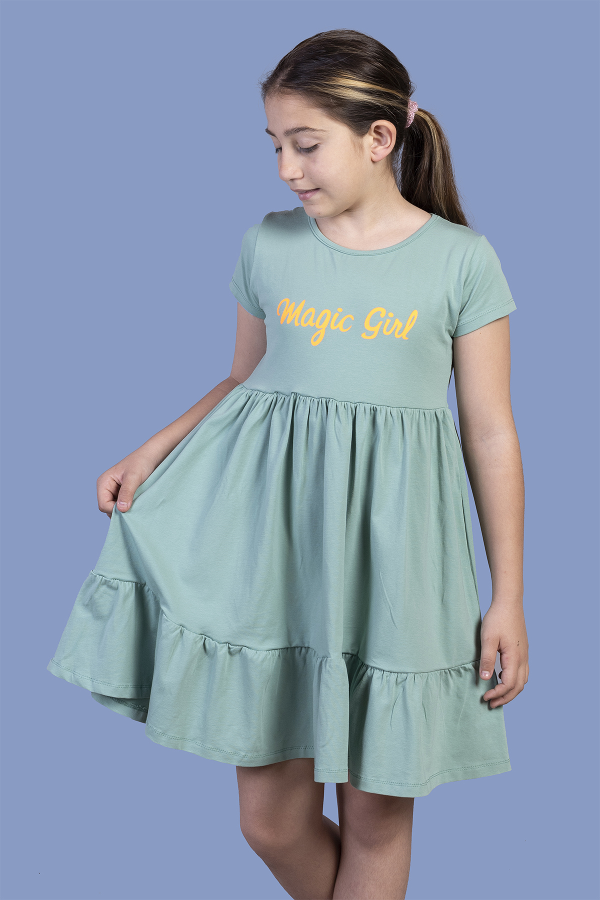 Toontoy Kız Çocuk Büzgü Detaylı Baskılı Elbise