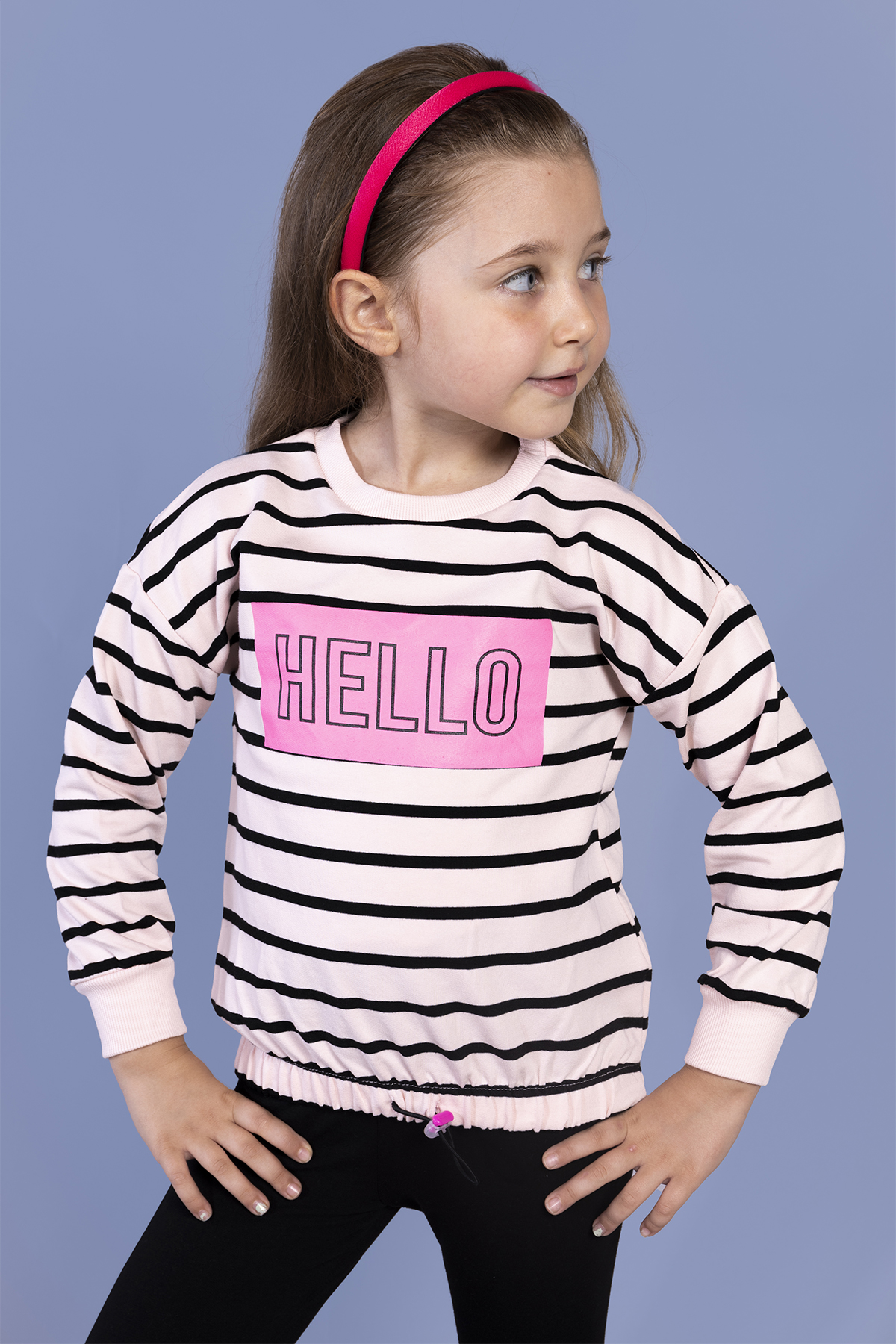 Toontoy Kız Çocuk Çizgi Desenli Baskılı Sweatshirt
