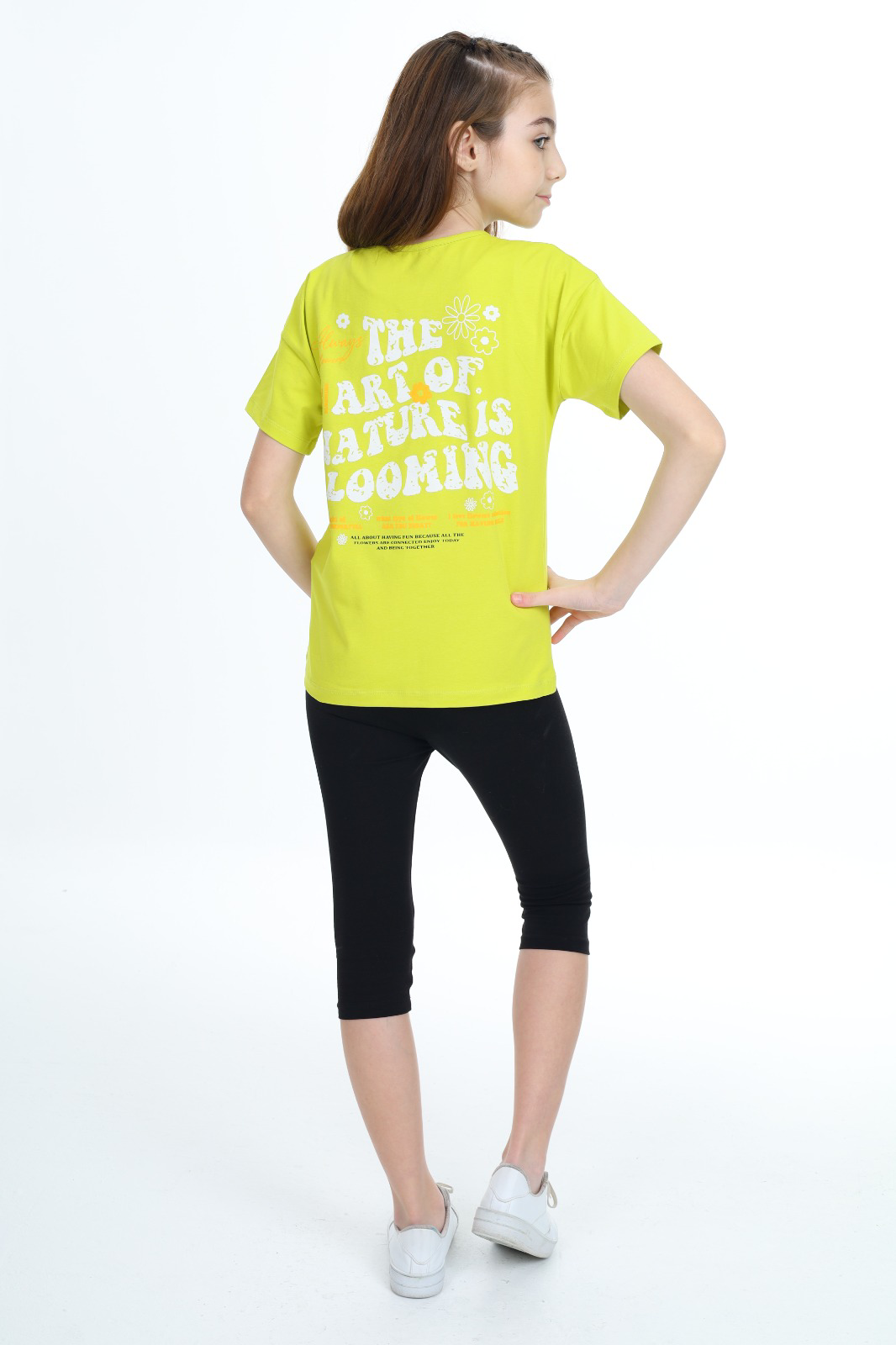 Toontoy Kız Çocuk Göğsü Çiçek Yazı Baskılı Taytlı Takım