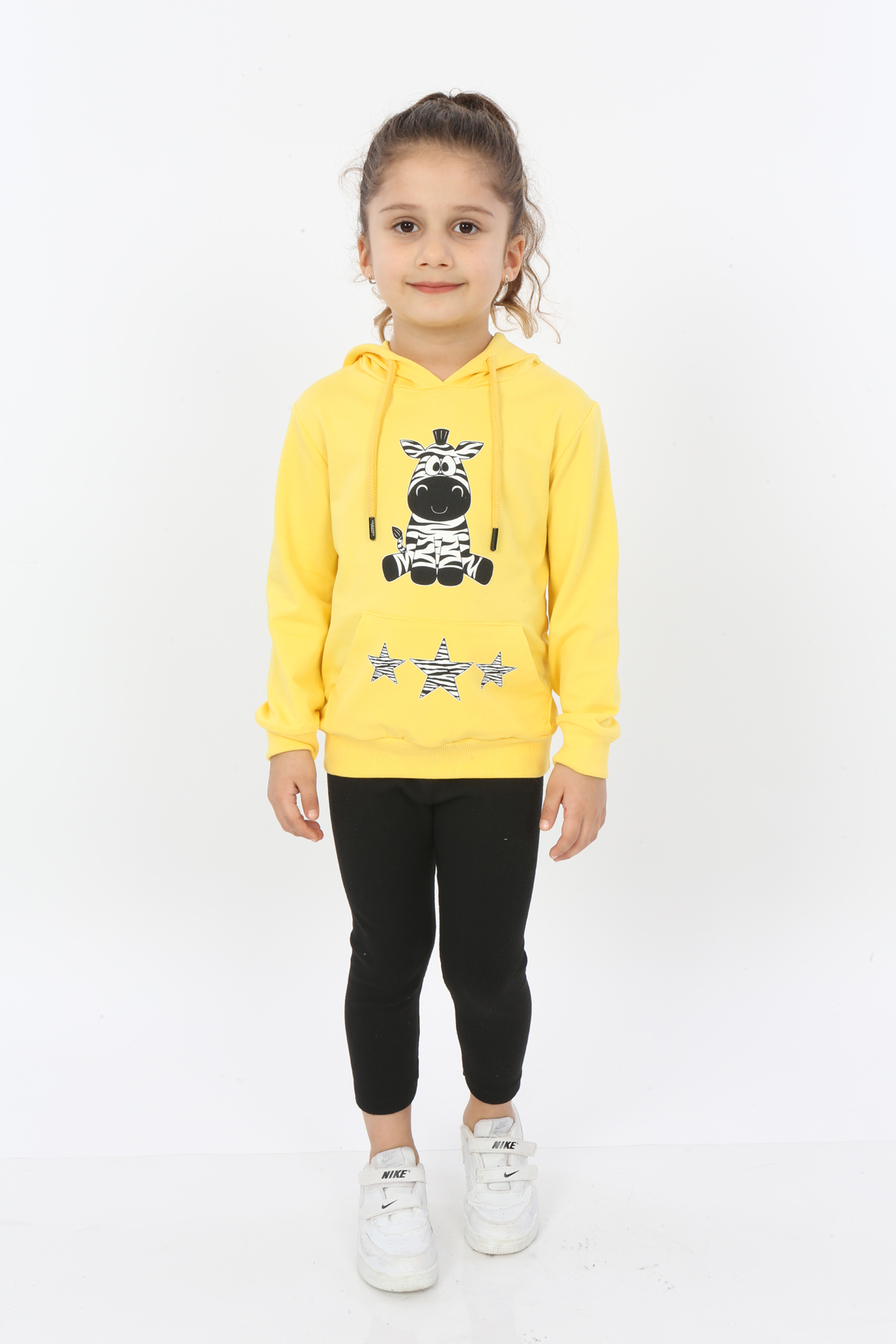Toontoy Kız Çocuk Yıldızlı Zebra Baskılı Kapüşonlu Sweatshirt