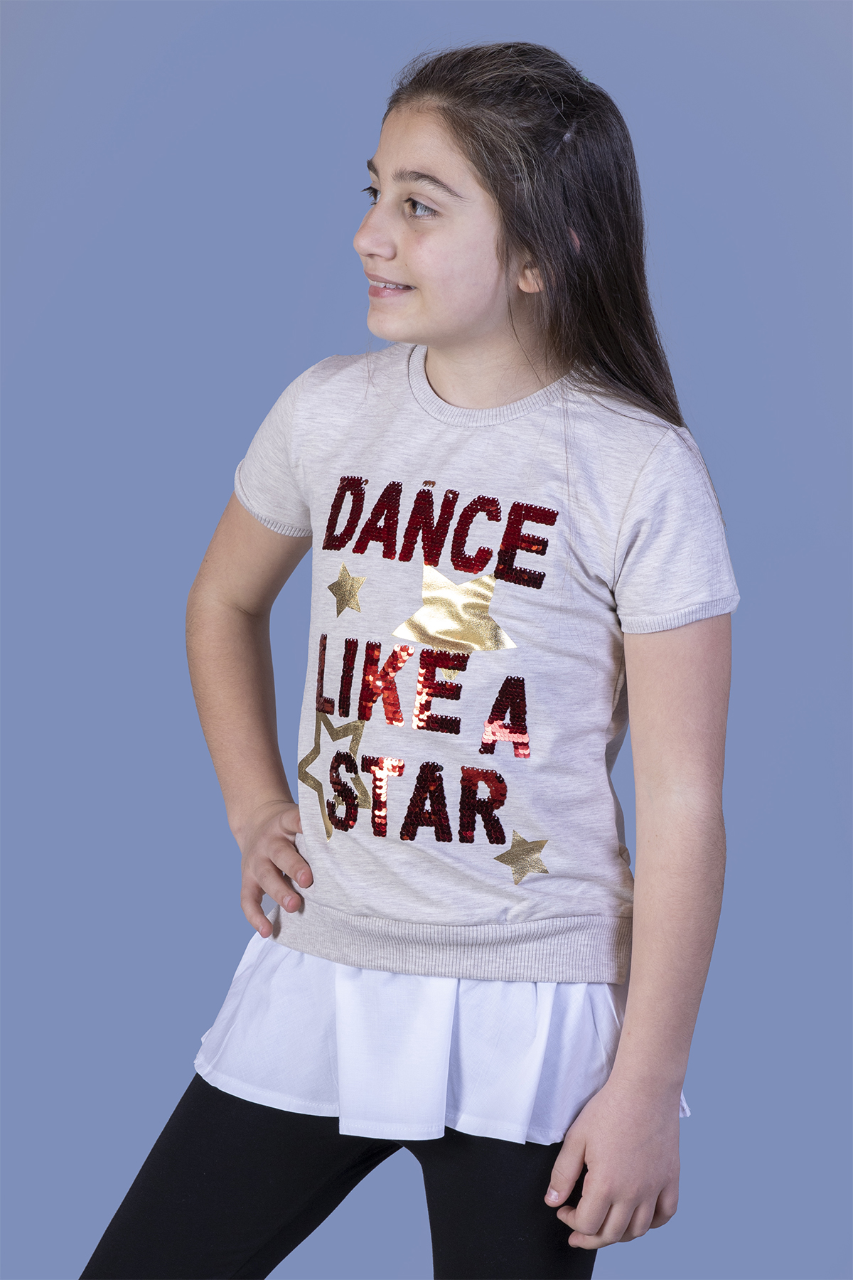 Toontoy Kız Çocuk Dance Pul Nakışlı Tişört