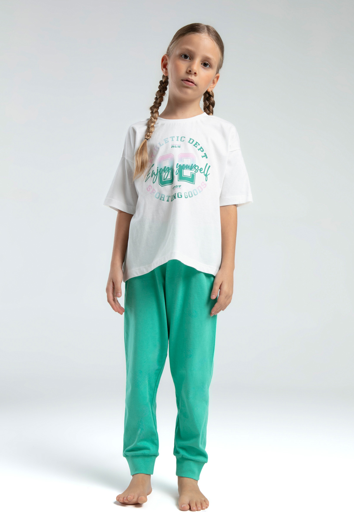 Toontoy Kız Çocuk Önü  Baskılı Pijama Takım 14098