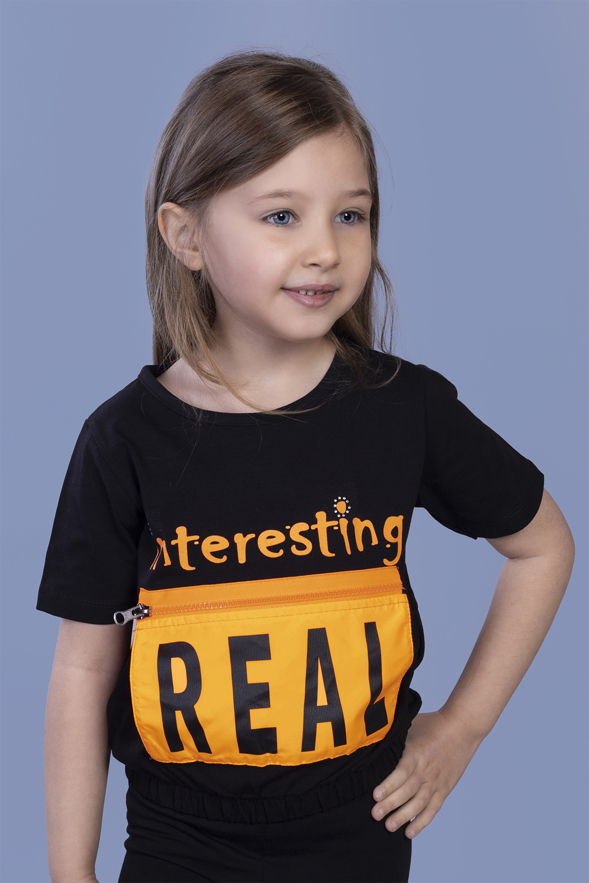 Toontoy Kız Çocuk Crop Model Cebi Reflektör Detaylı Baskılı Tişör
