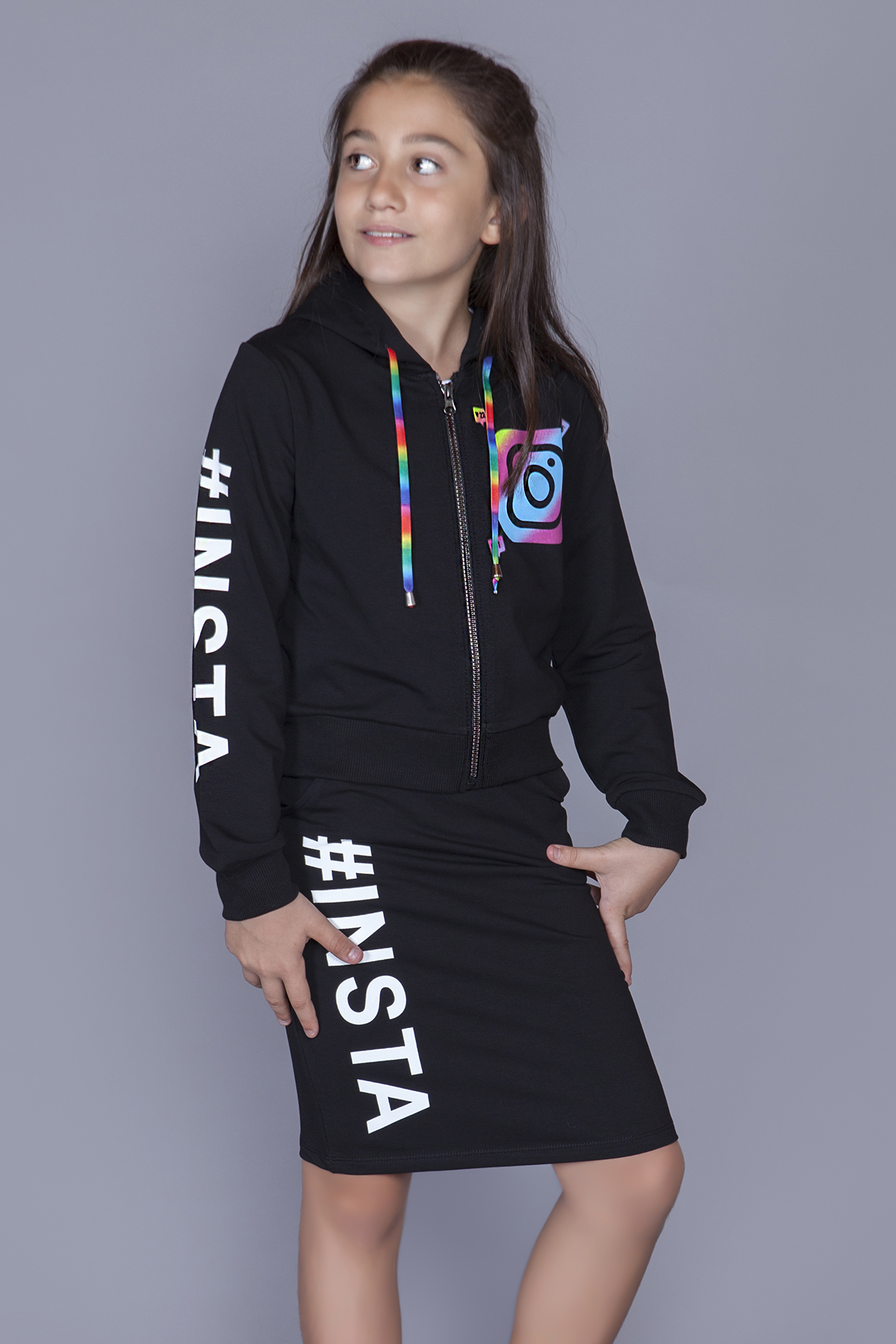 Toontoy Kız Çocuk Instagram Baskılı Etekli Takım