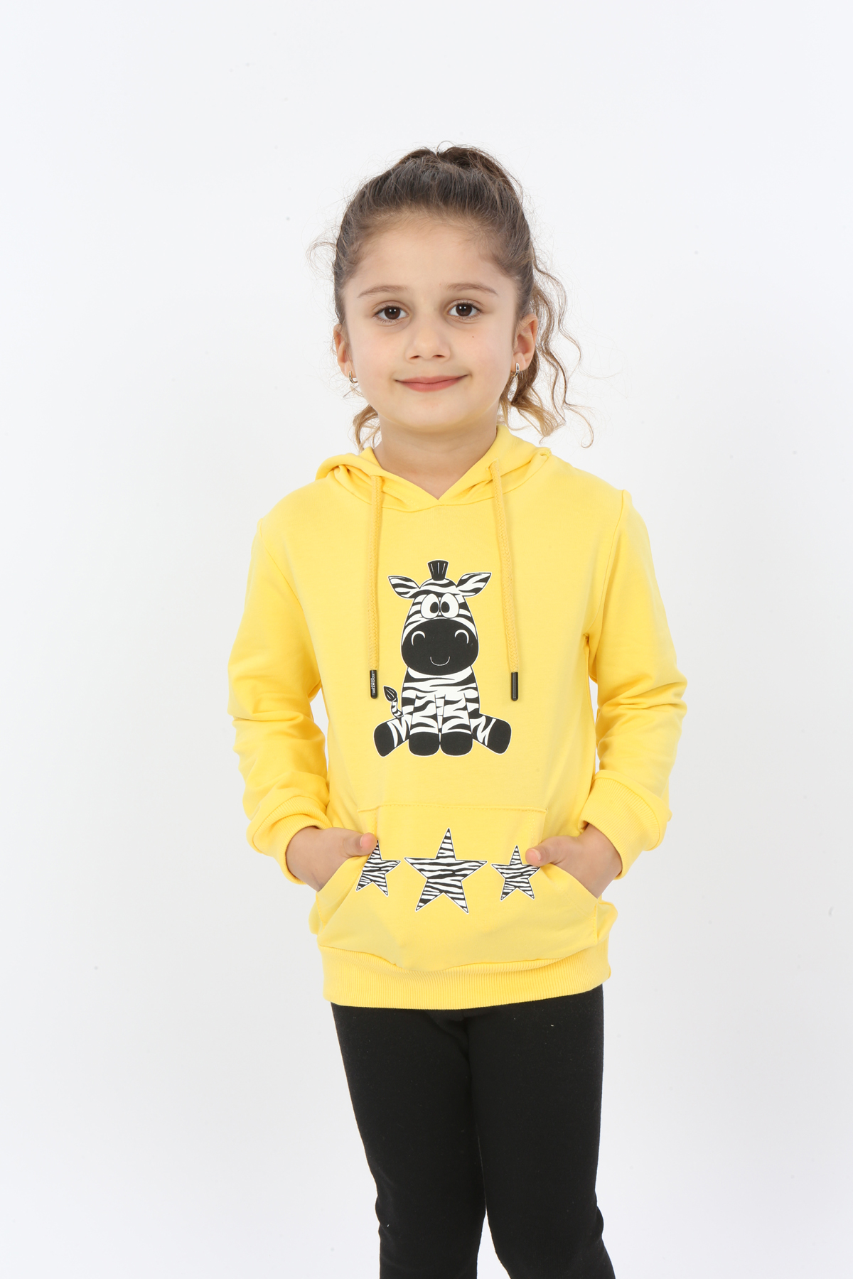 Toontoy Kız Çocuk Yıldızlı Zebra Baskılı Kapüşonlu Sweatshirt