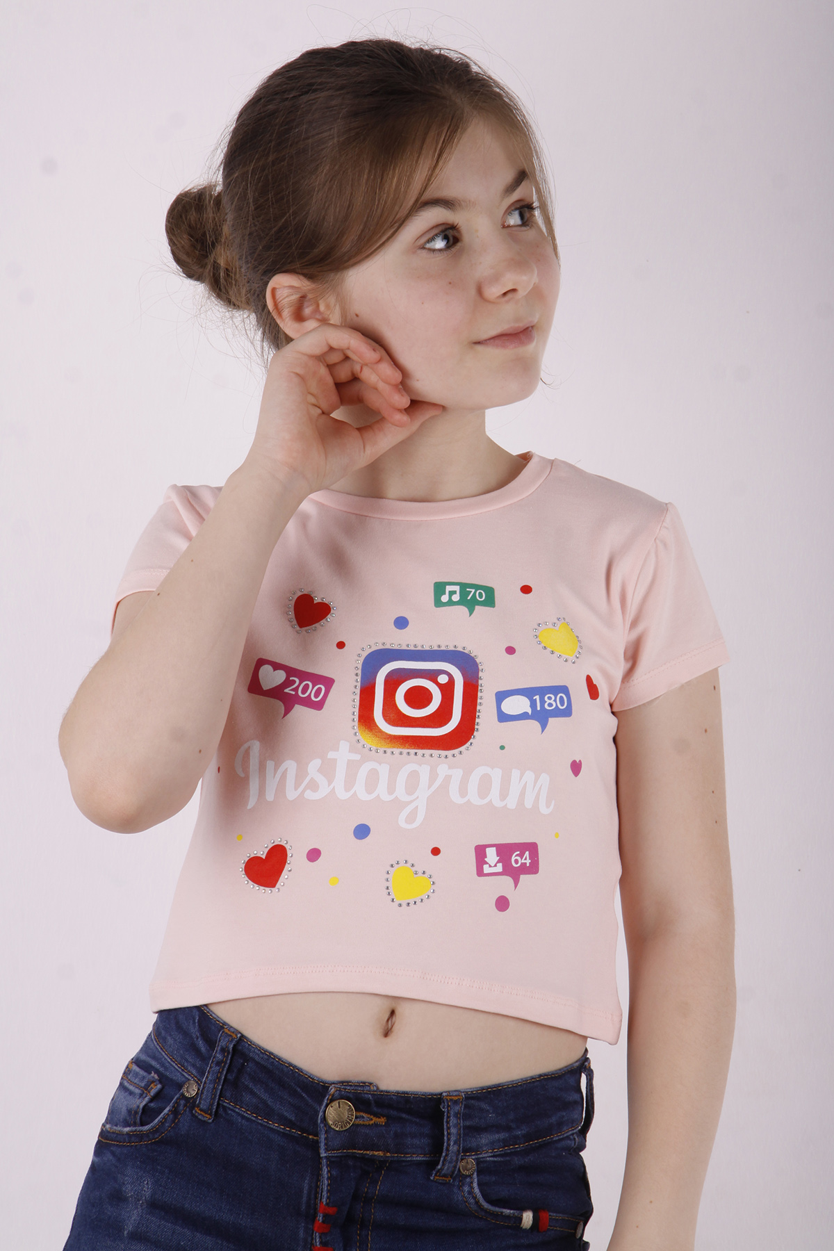 Toontoy Kız Çocuk Kalpli Instagram Baskılı Tişört
