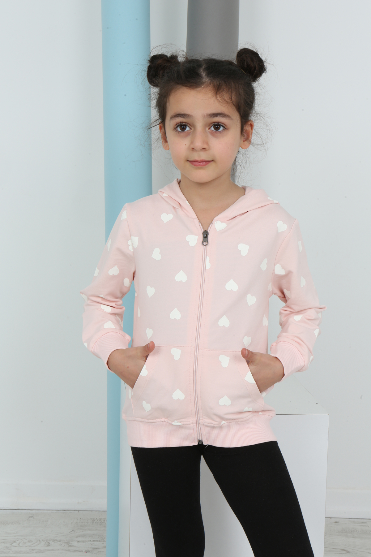 Toontoy  Kız Çocuk Komple Kalpli Baskılı Hırka