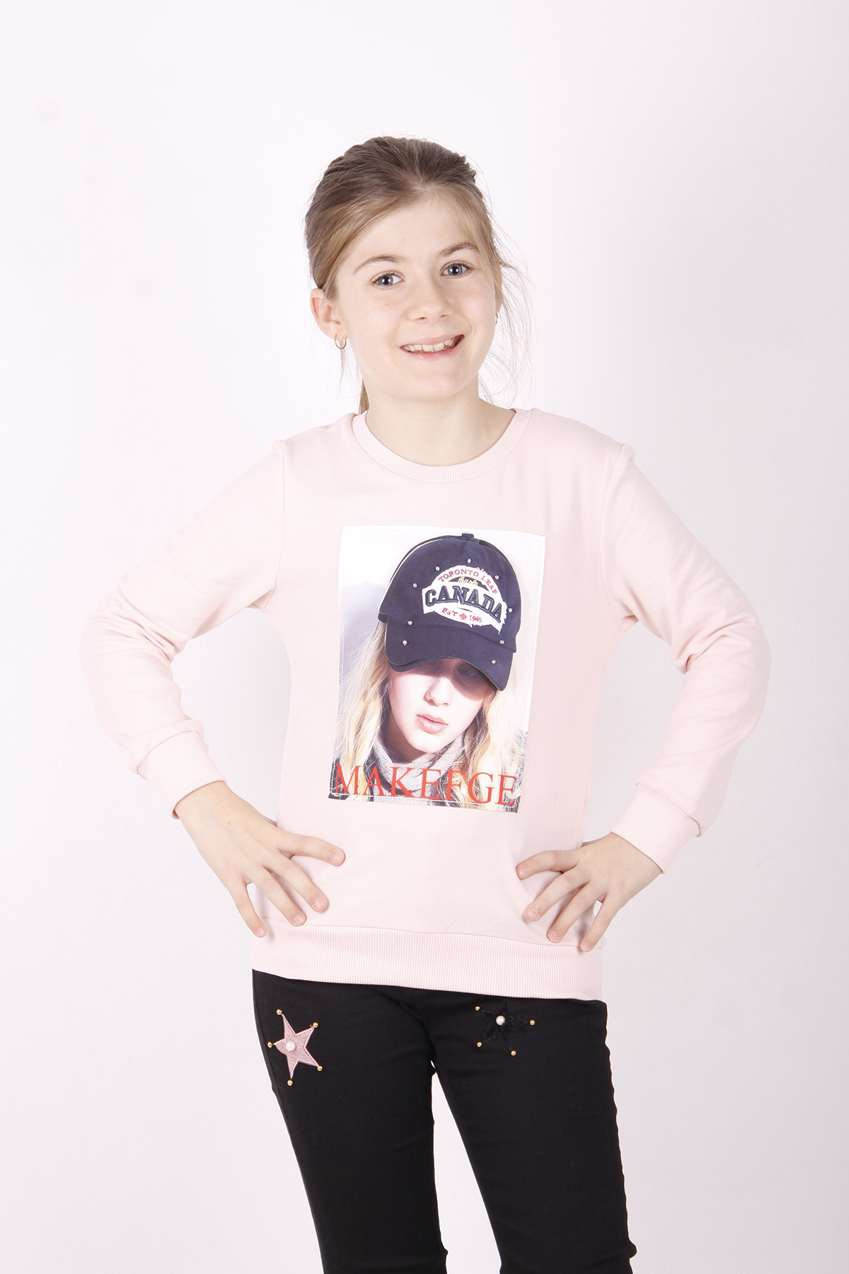 Toontoy Kız Çocuk Şapkası 3D Baskılı Sweatshirt