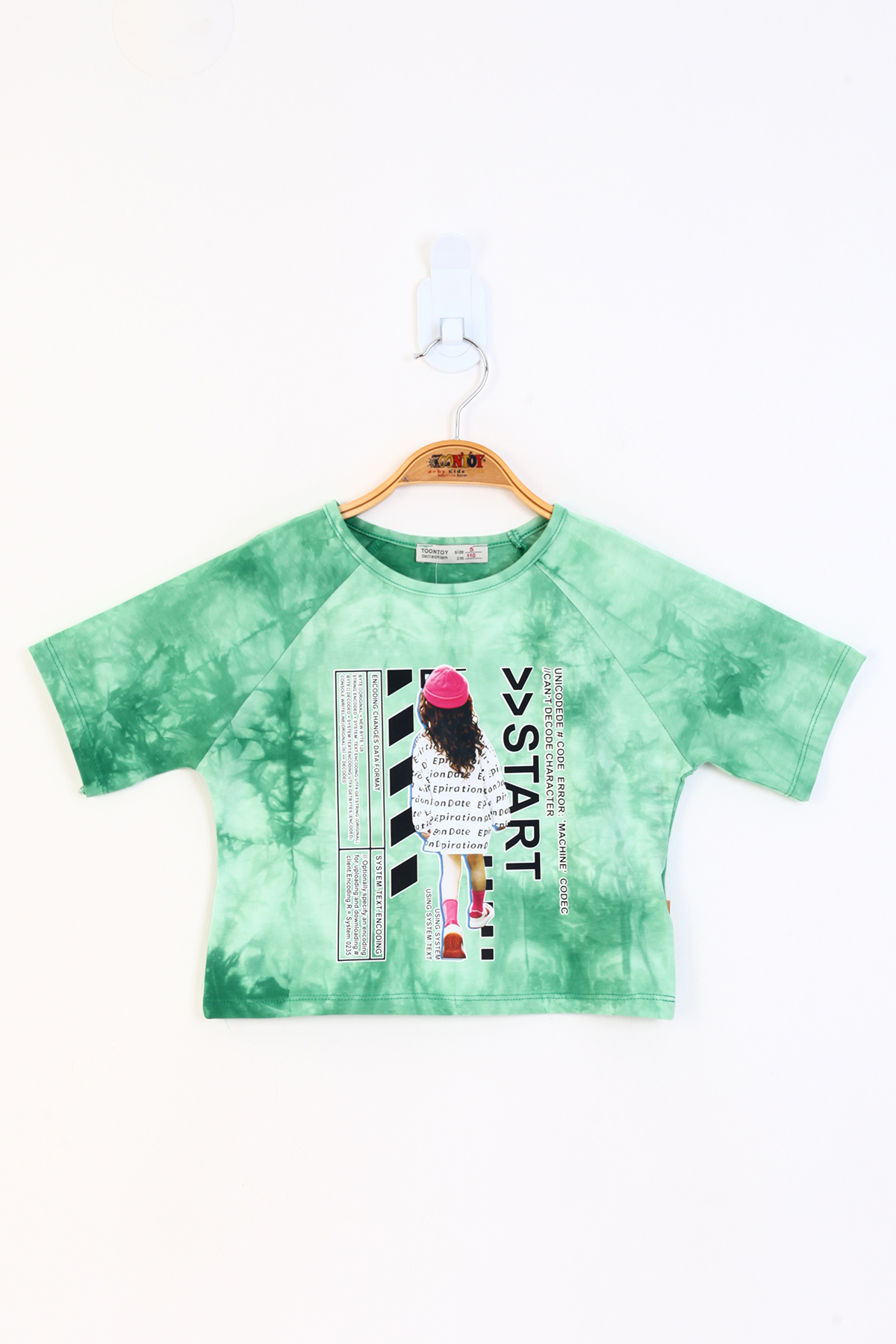 Toontoy Kız Çocuk Reglan Kol Batik Desenli Baskılı Tişört
