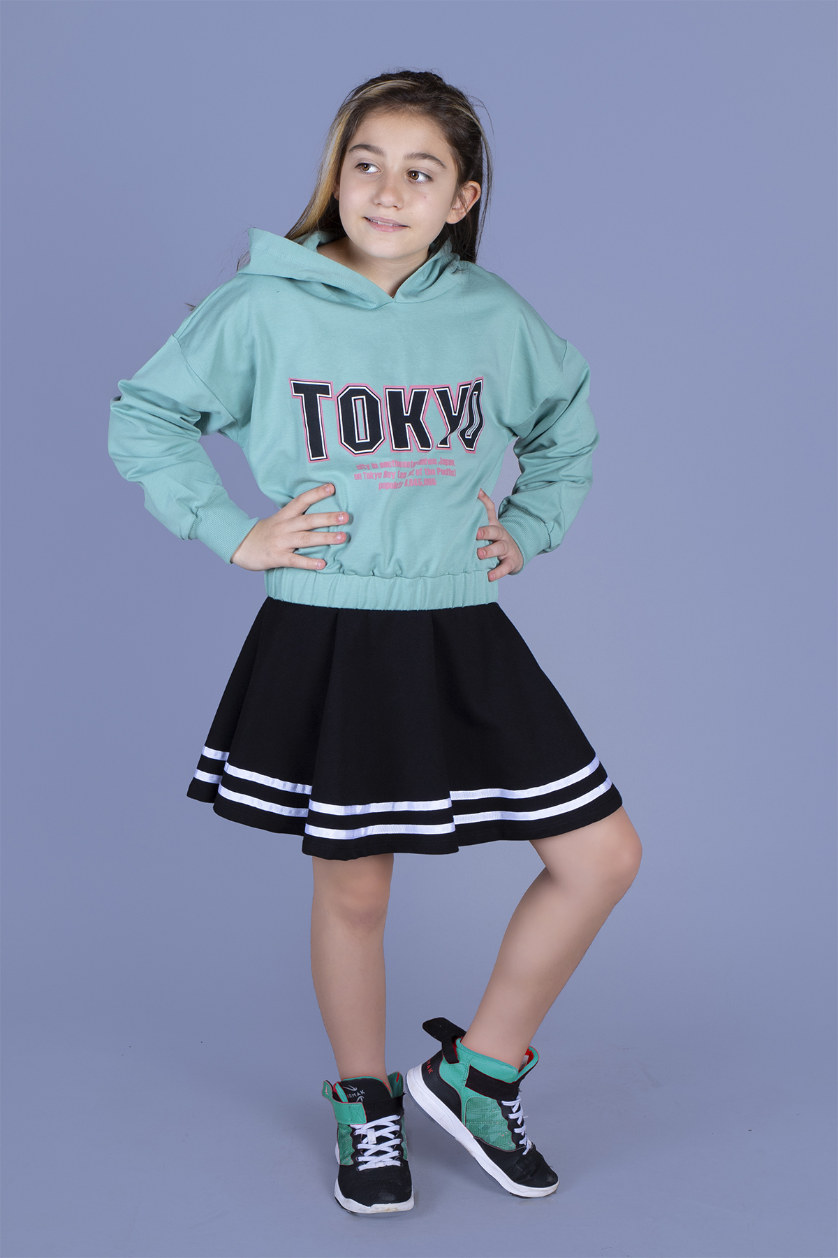 Toontoy Kız Çocuk Baskılı Etekli Takım