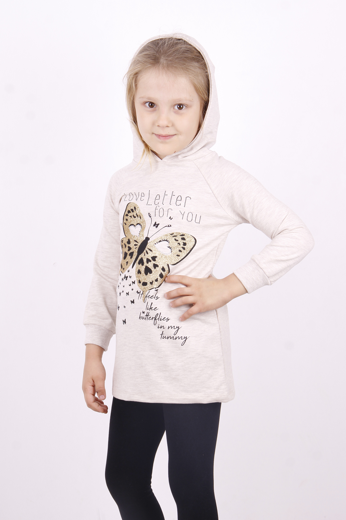 Toontoy Kız Çocuk Love You Kelebek Baskılı Elbise