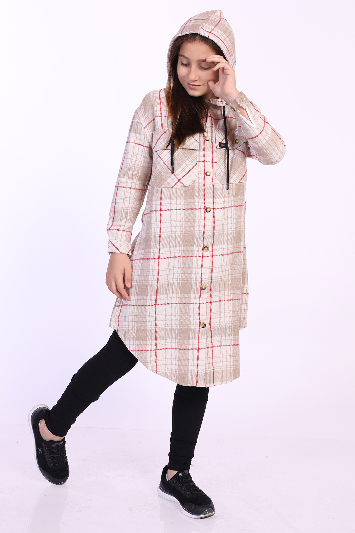 Toontoy Kız Çocuk Kapüşonlu Oduncu Gömlek