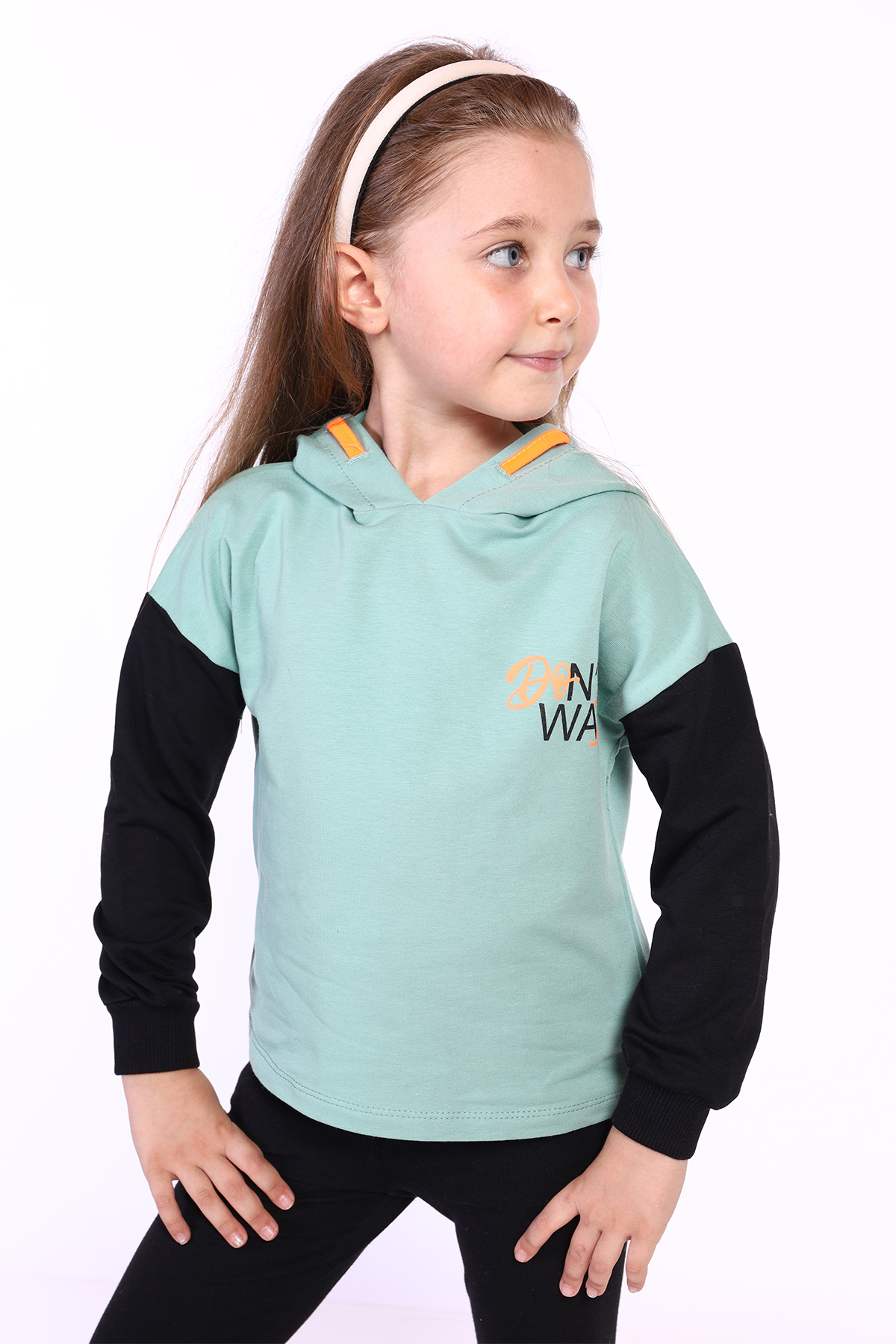 Toontoy Kız Çocuk Kapüşonlu Blok Renkli Sweatshirt