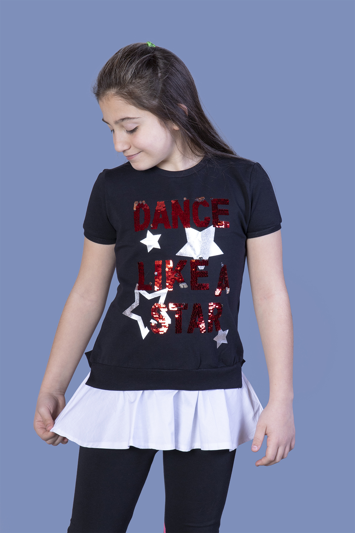 Toontoy Kız Çocuk Dance Pul Nakışlı Tişört