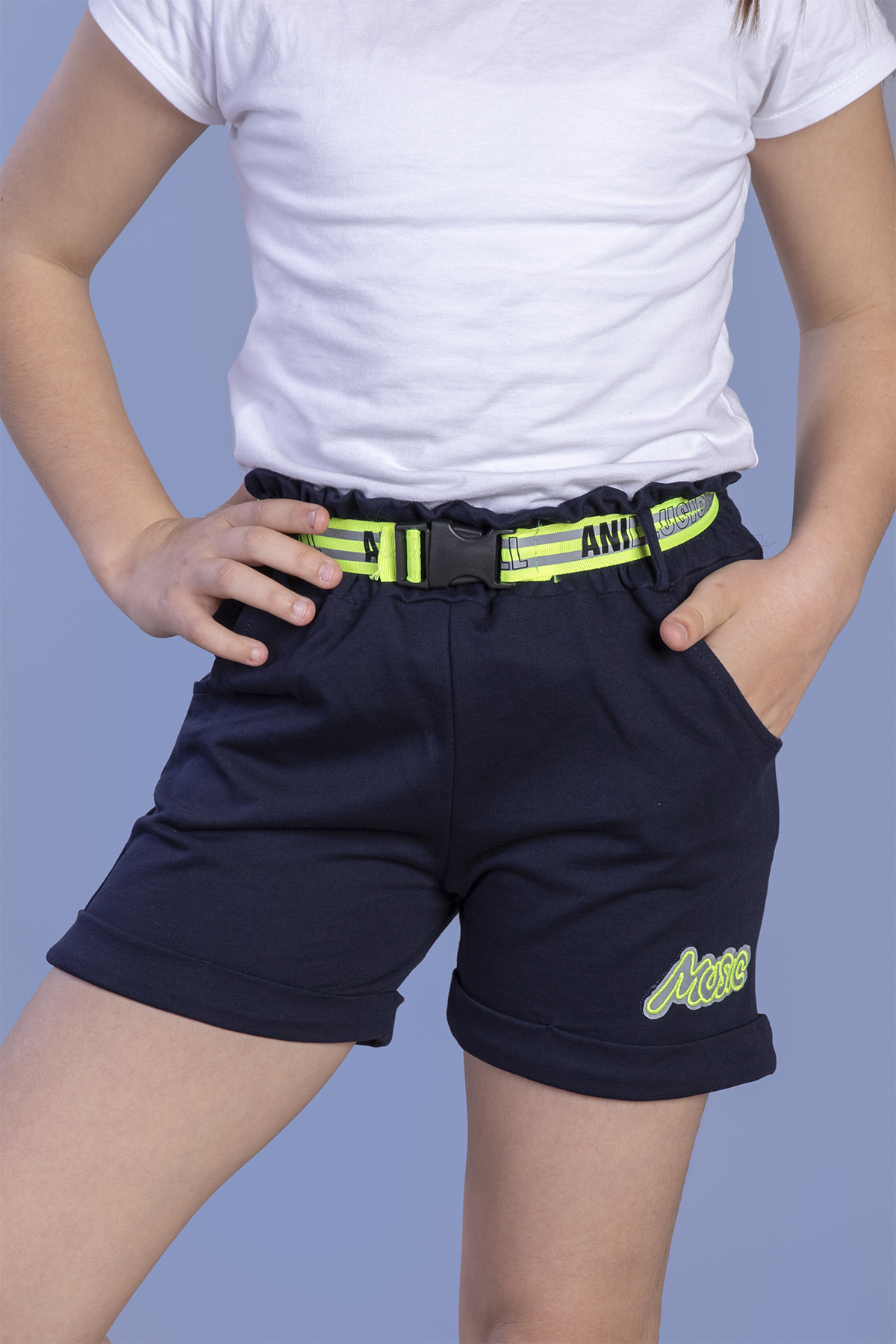 Toontoy Kız Çocuk Beli Lastikli Kemer Detaylı İki Yanı Cepli Şort