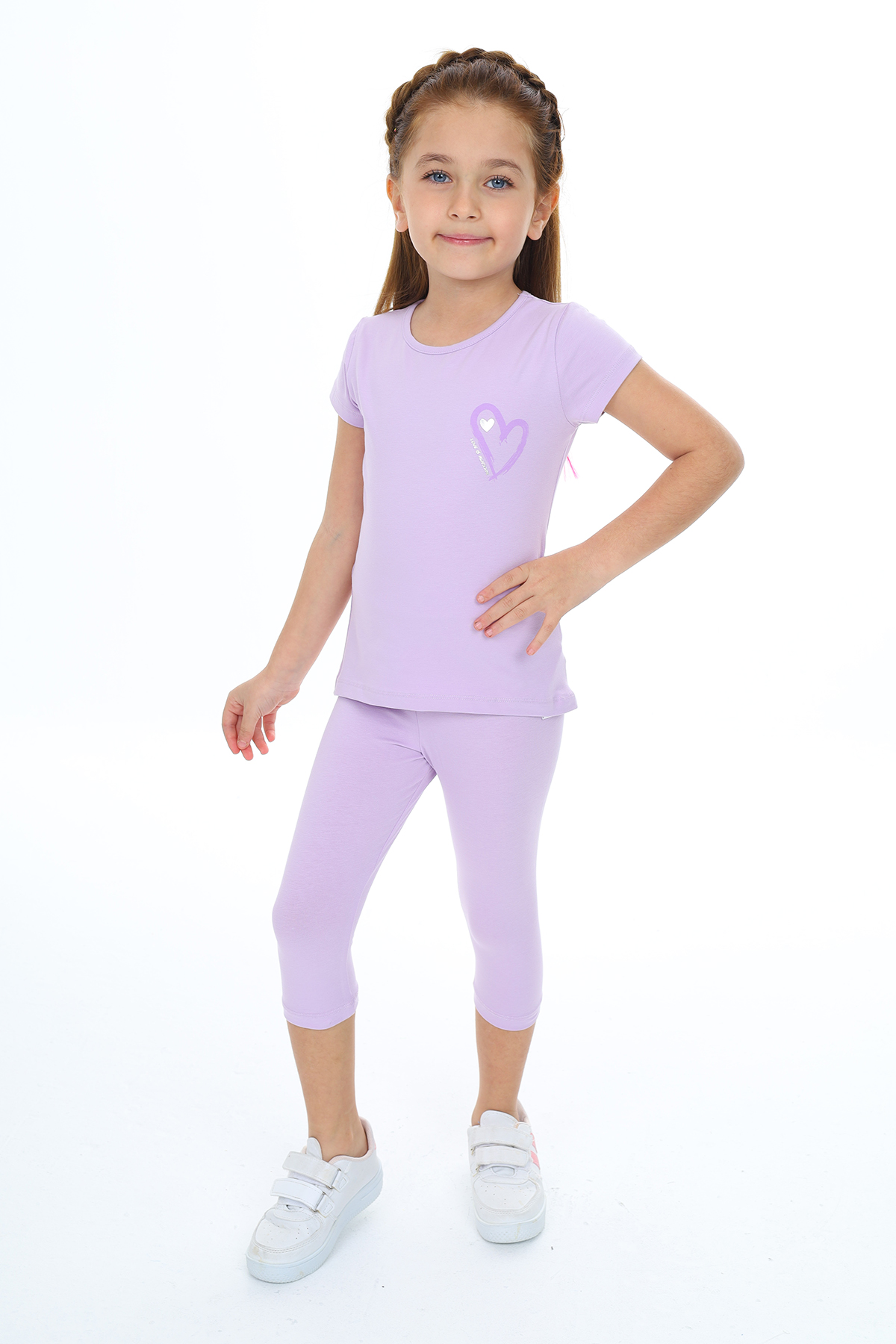 Toontoy Kız Çocuk Varaklı Kalp Baskılı Kaprili Takım