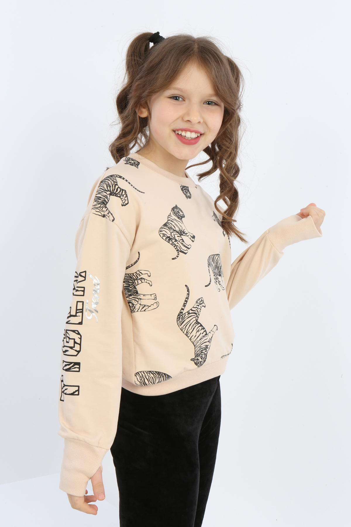 Toontoy Kız Çocuk Tiger Trend Baskılı Sweatshirt